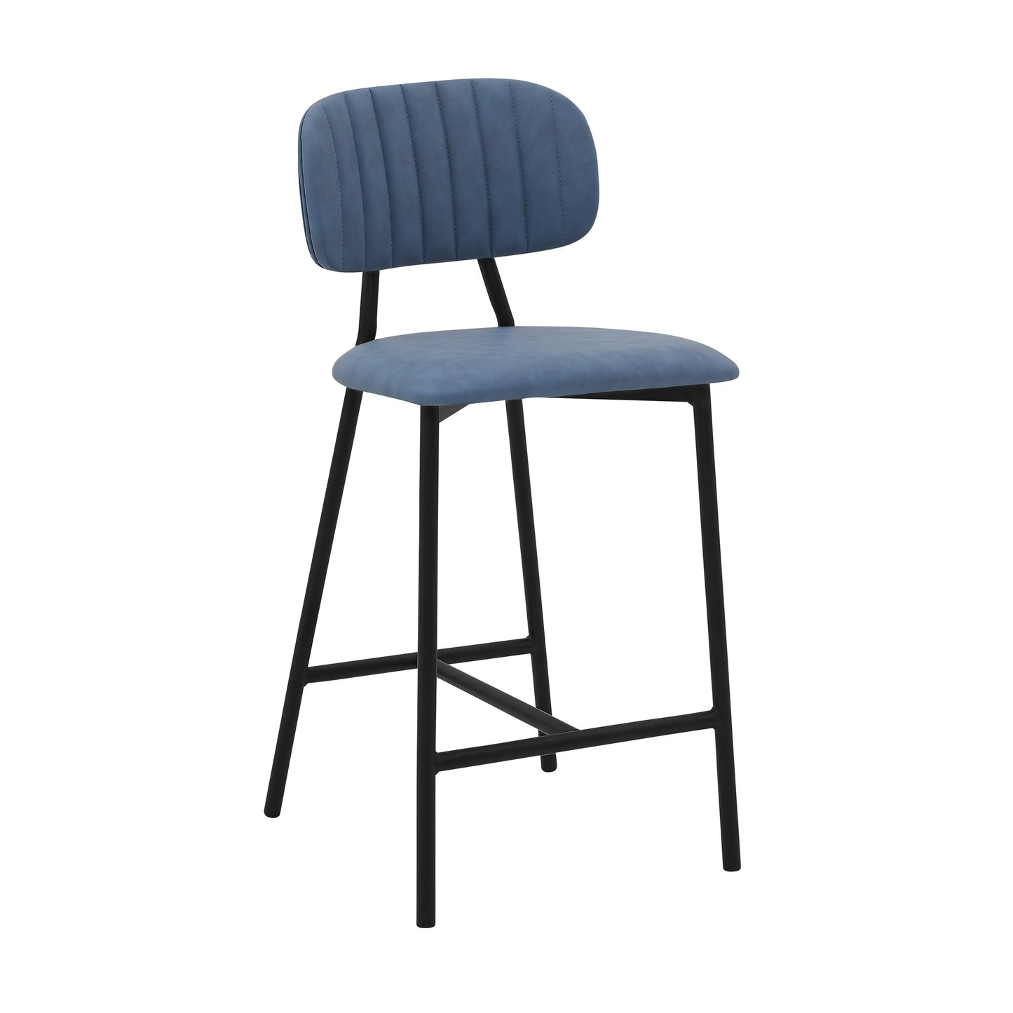 37" Light Blue Faux Leather And Iron Low Back Counter Height Bar Chair