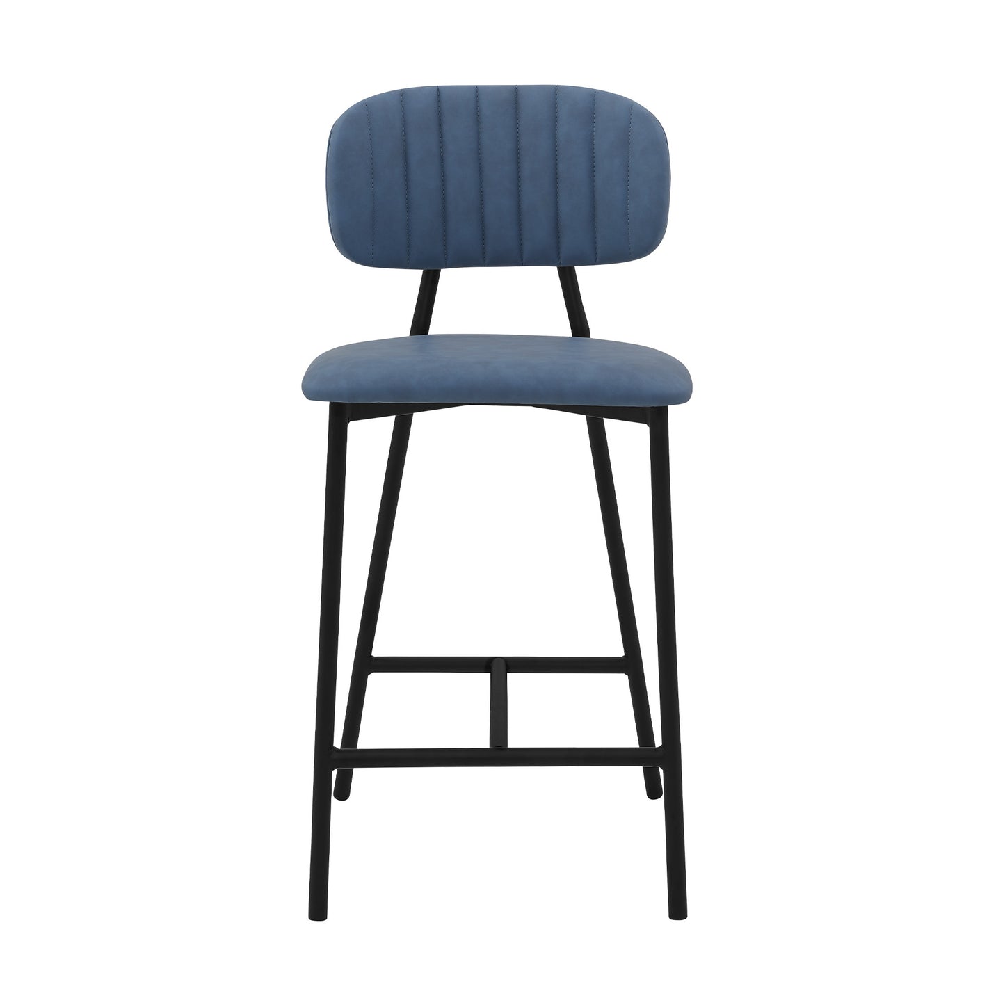 37" Light Blue Faux Leather And Iron Low Back Counter Height Bar Chair