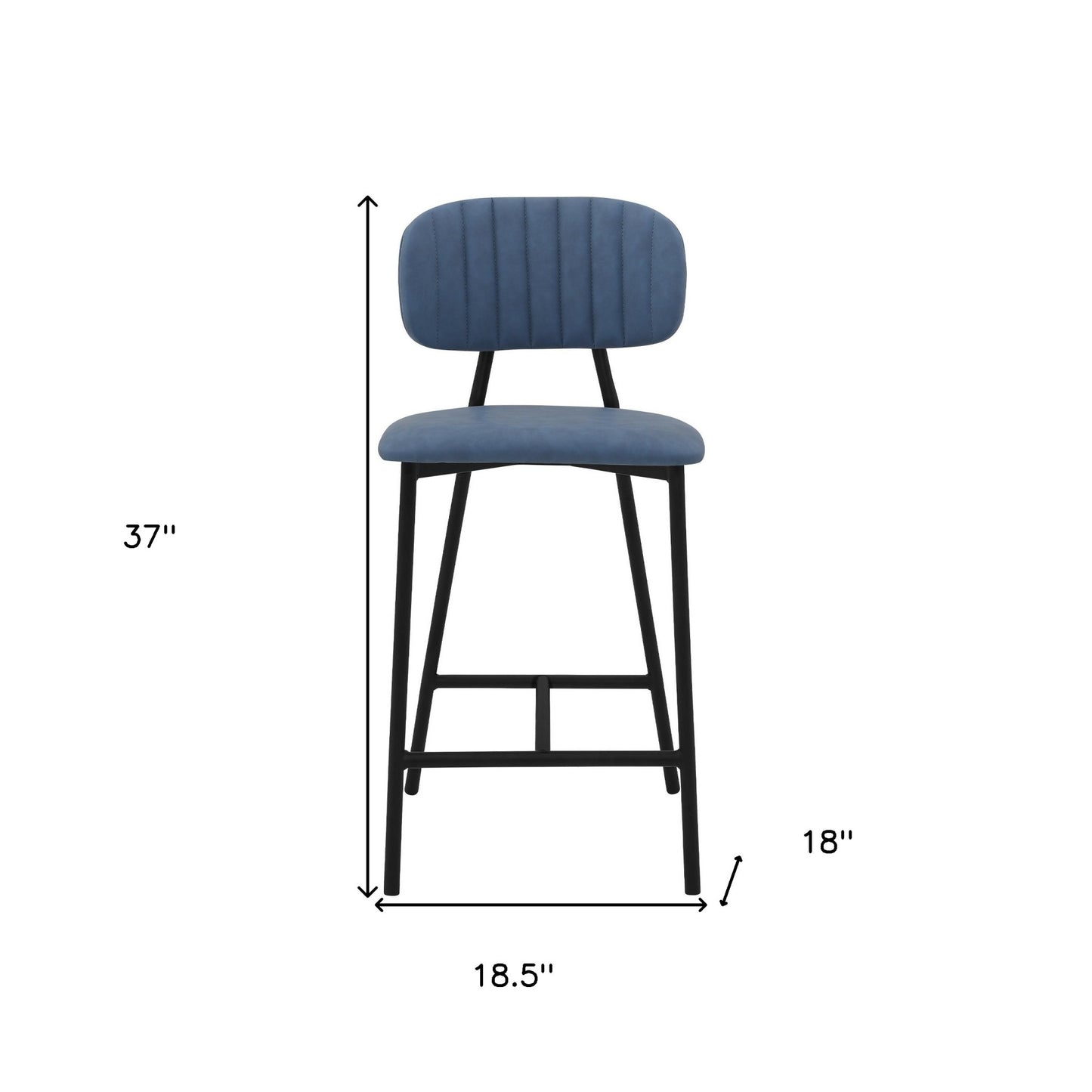 37" Light Blue Faux Leather And Iron Low Back Counter Height Bar Chair