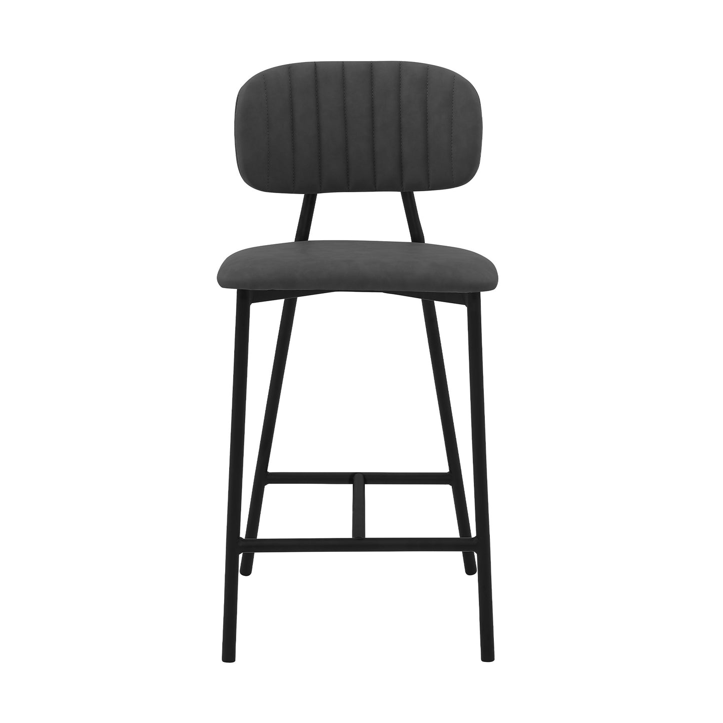 37" Gray Faux Leather And Iron Low Back Counter Height Bar Chair