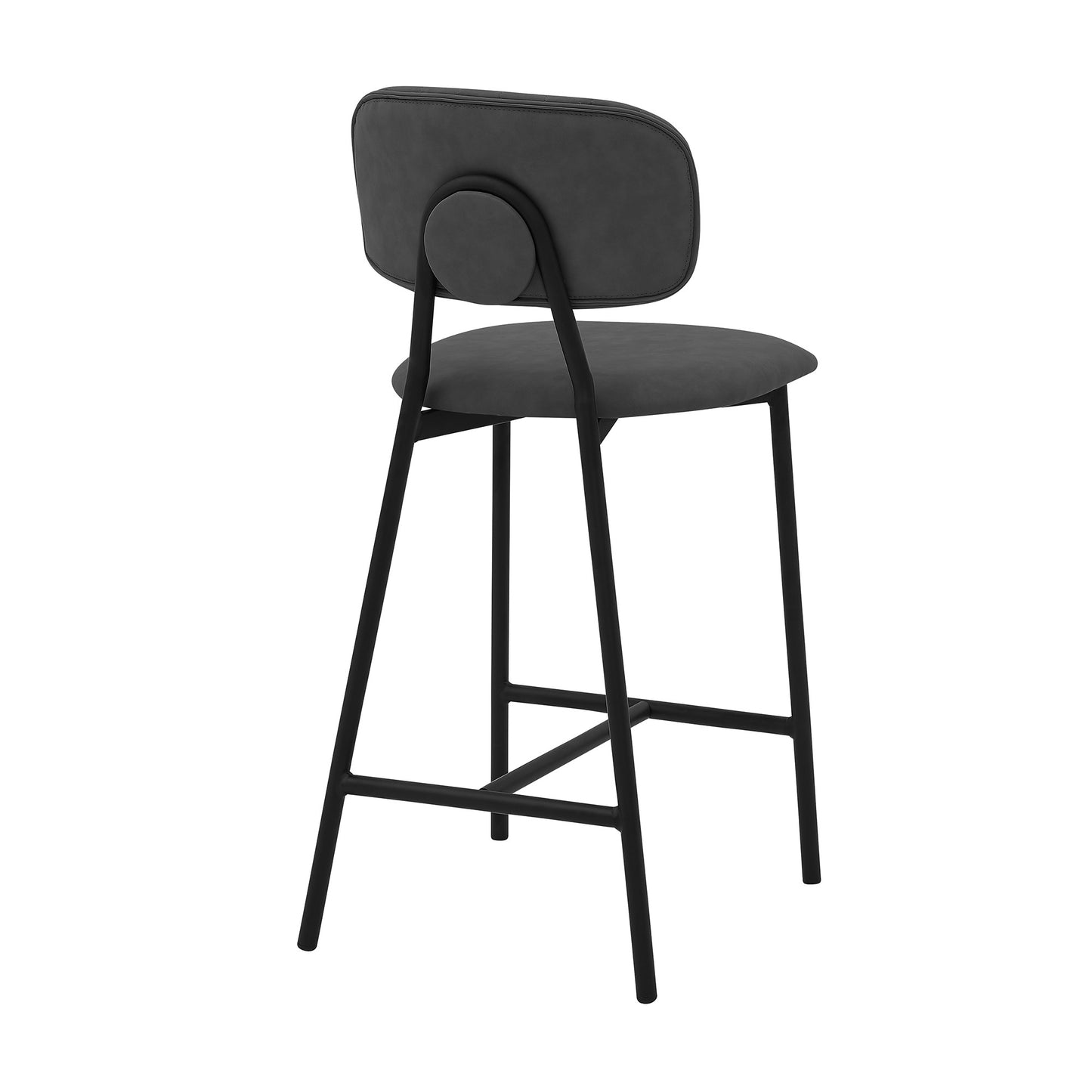 37" Gray Faux Leather And Iron Low Back Counter Height Bar Chair