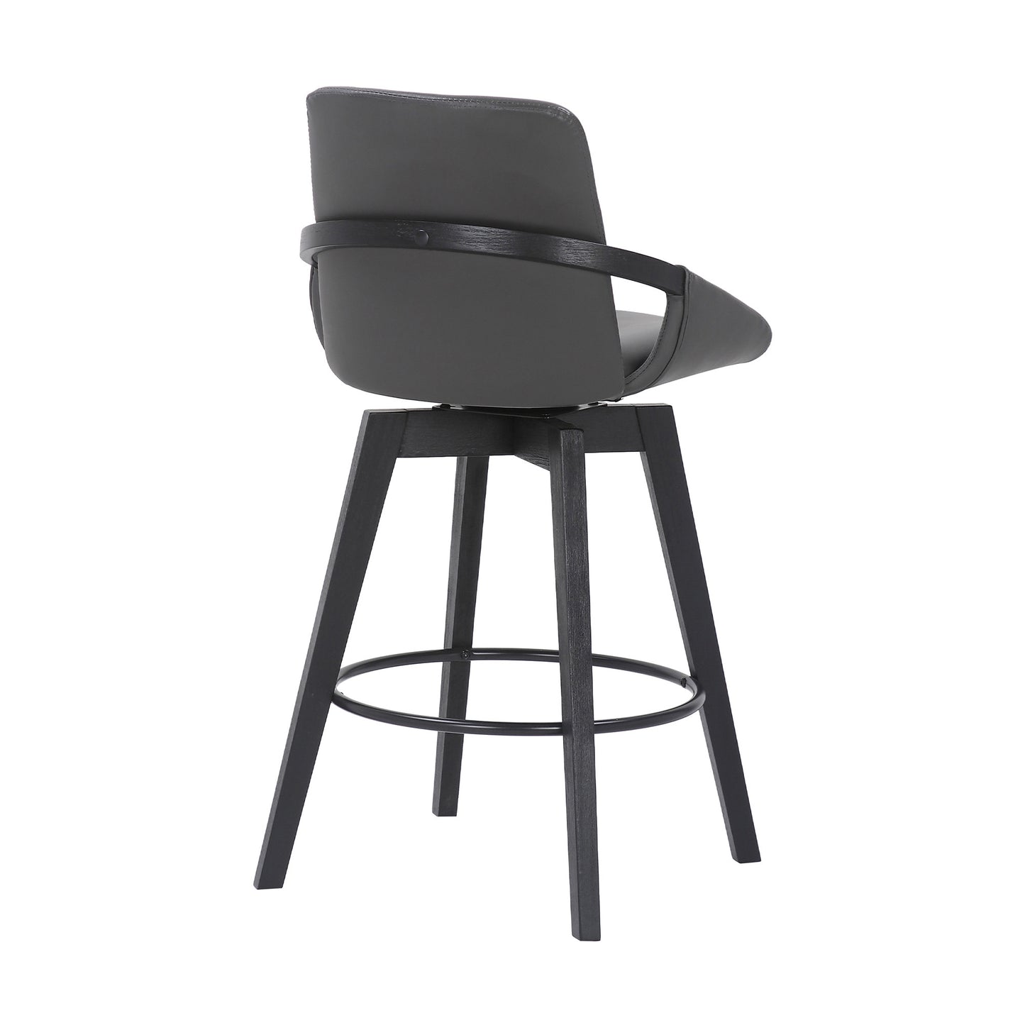 27" Gray and Black Faux Leather Swivel Low Back Bar Height Bar Chair with Footrest