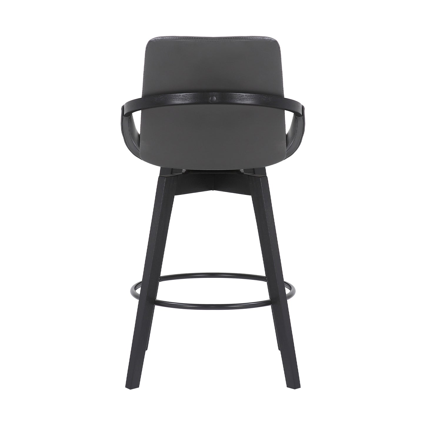 27" Gray and Black Faux Leather Swivel Low Back Bar Height Bar Chair with Footrest