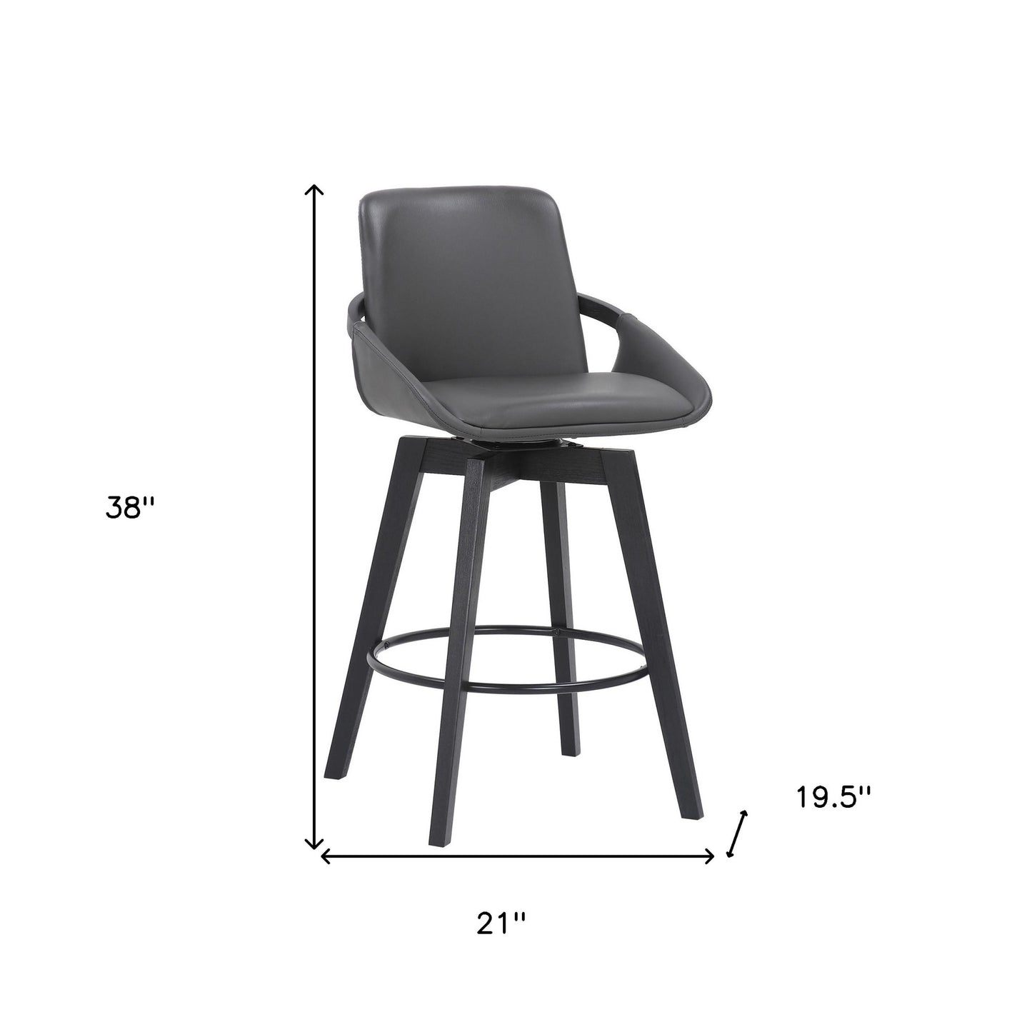 27" Gray and Black Faux Leather Swivel Low Back Bar Height Bar Chair with Footrest