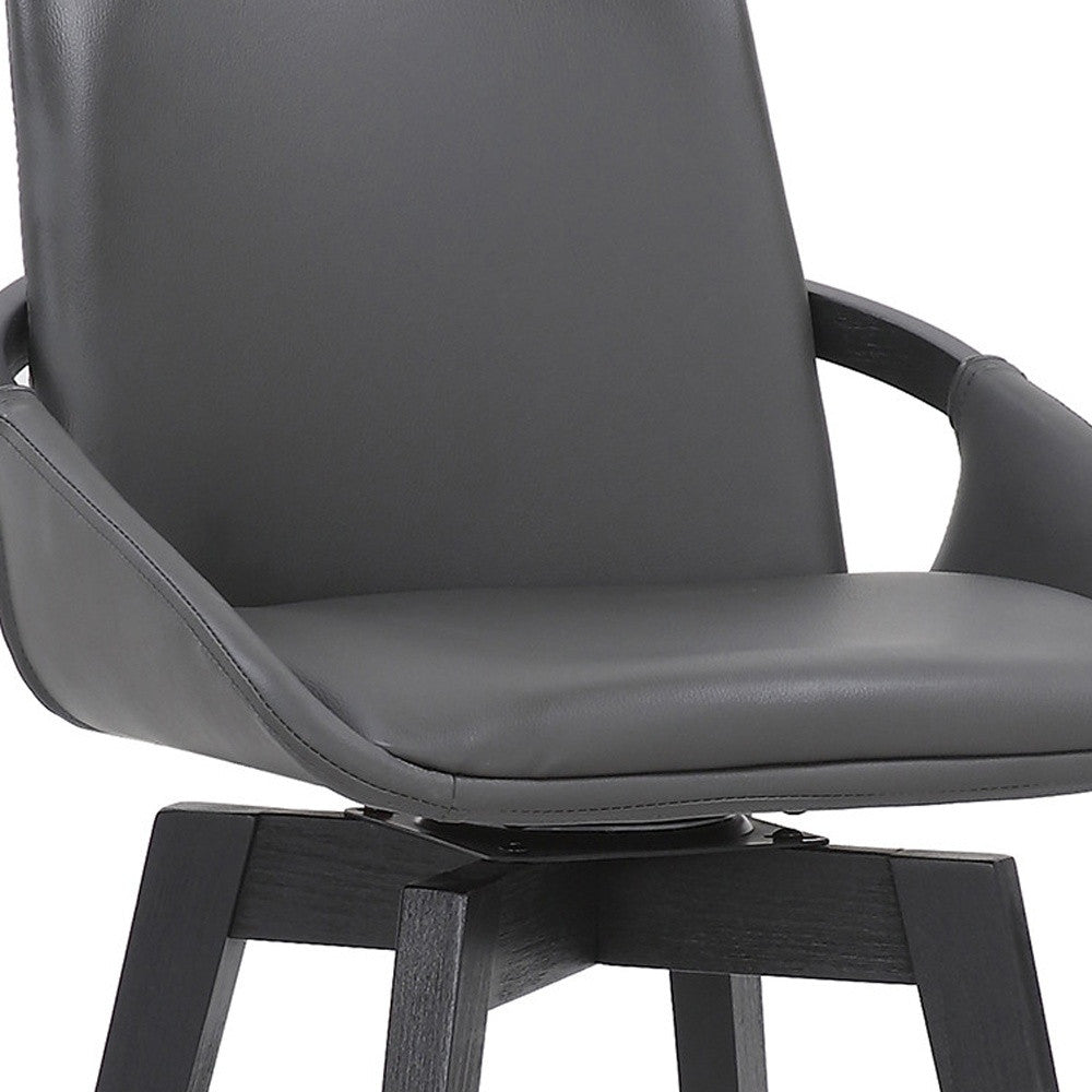27" Gray and Black Faux Leather Swivel Low Back Bar Height Bar Chair with Footrest