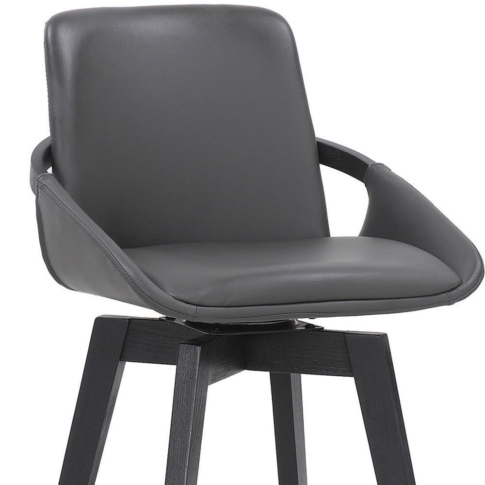 27" Gray and Black Faux Leather Swivel Low Back Bar Height Bar Chair with Footrest
