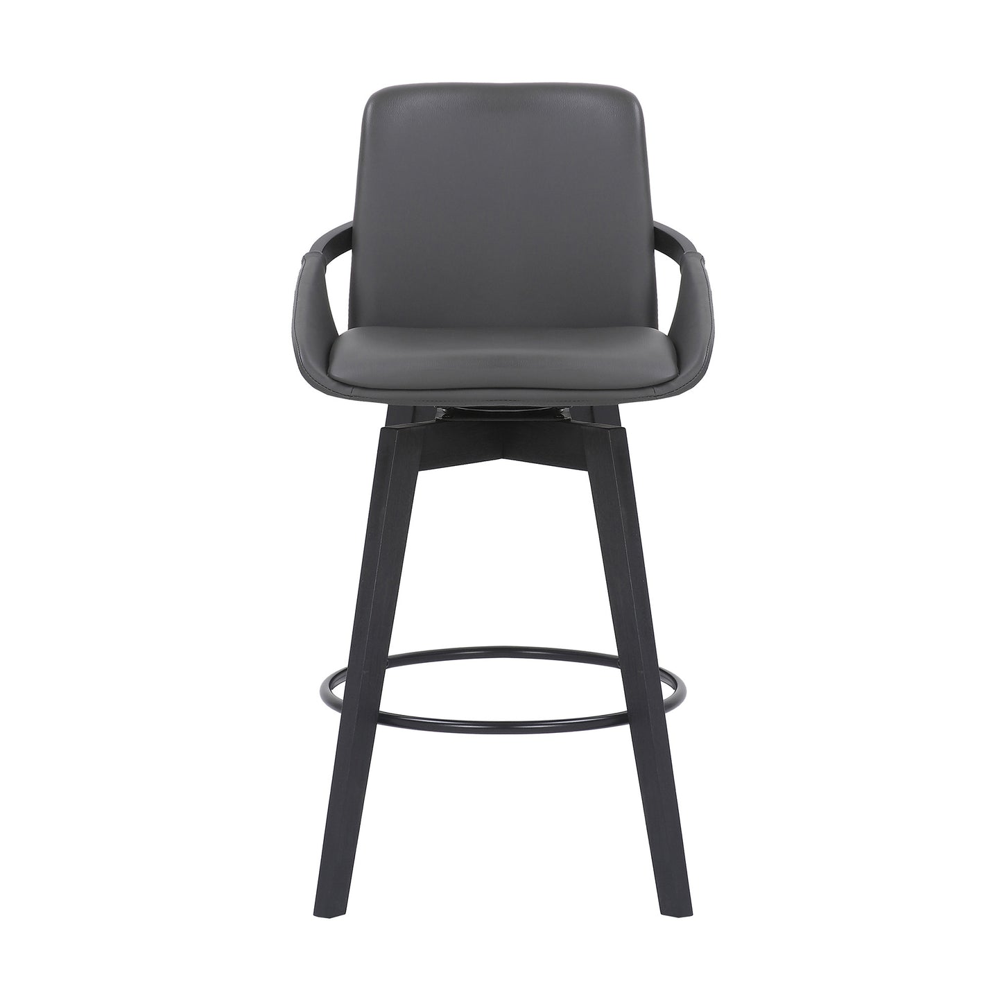 27" Gray and Black Faux Leather Swivel Low Back Bar Height Bar Chair with Footrest