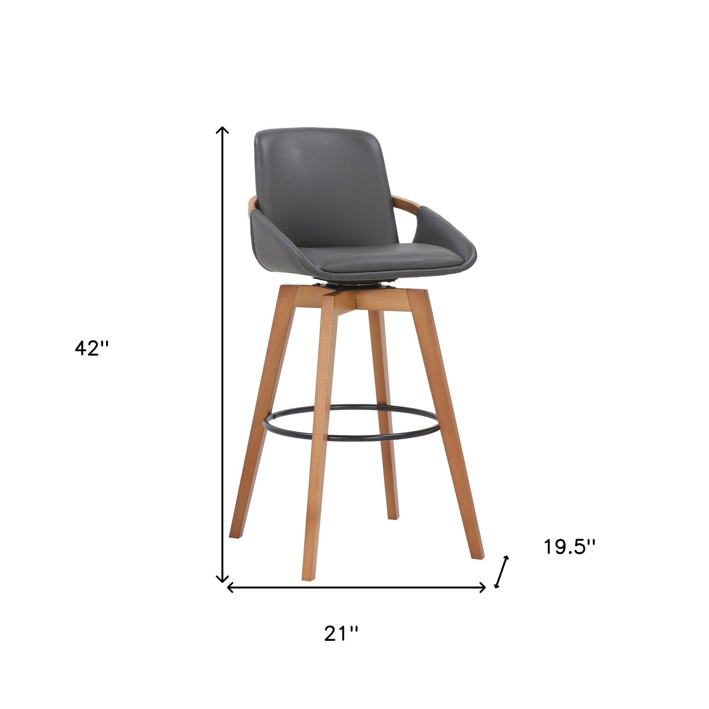 30" Luxurious Grey Faux and Walnut Wood Swivel Bar Stool