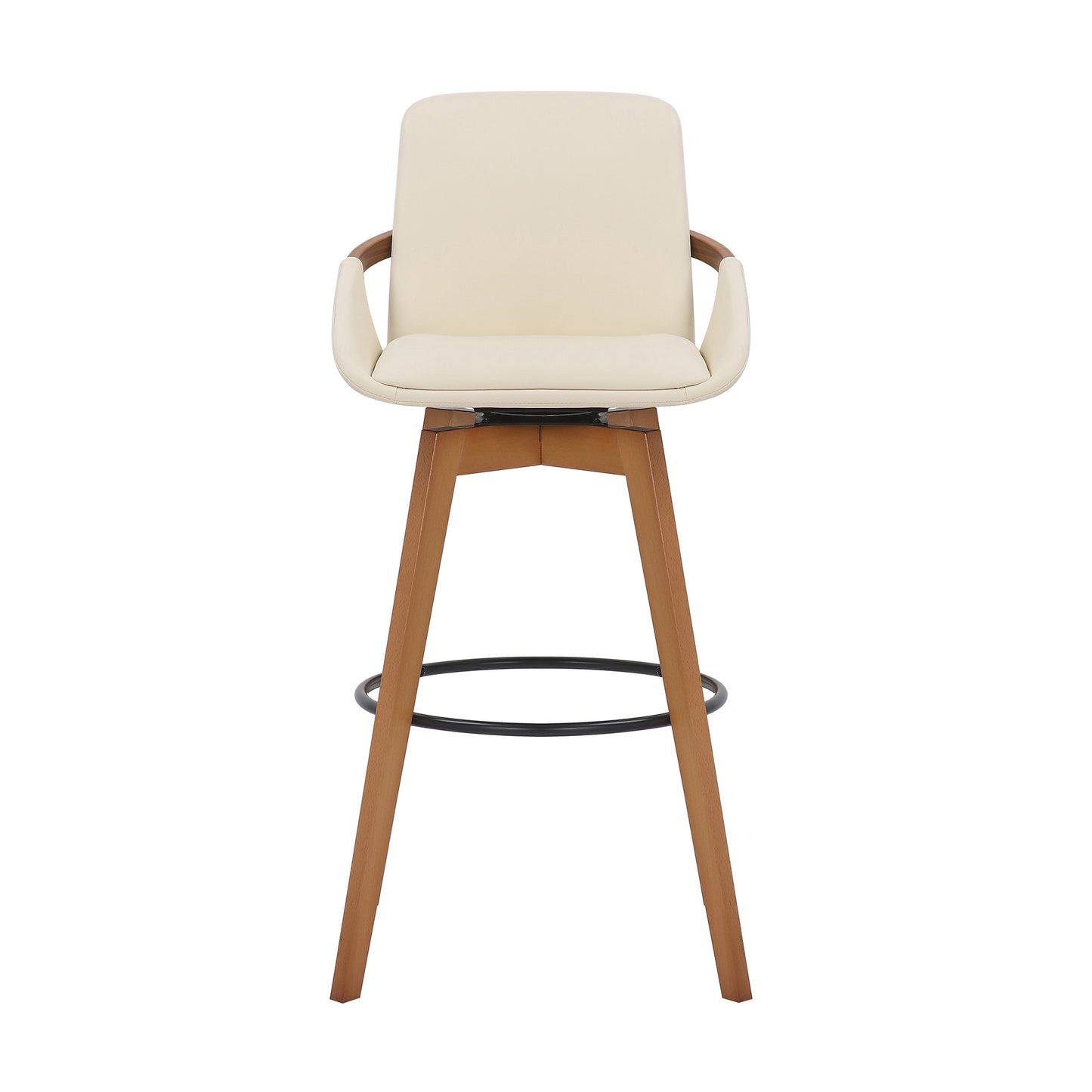 30" Luxurious Cream Faux Leather and Walnut Swivel Bar Stool