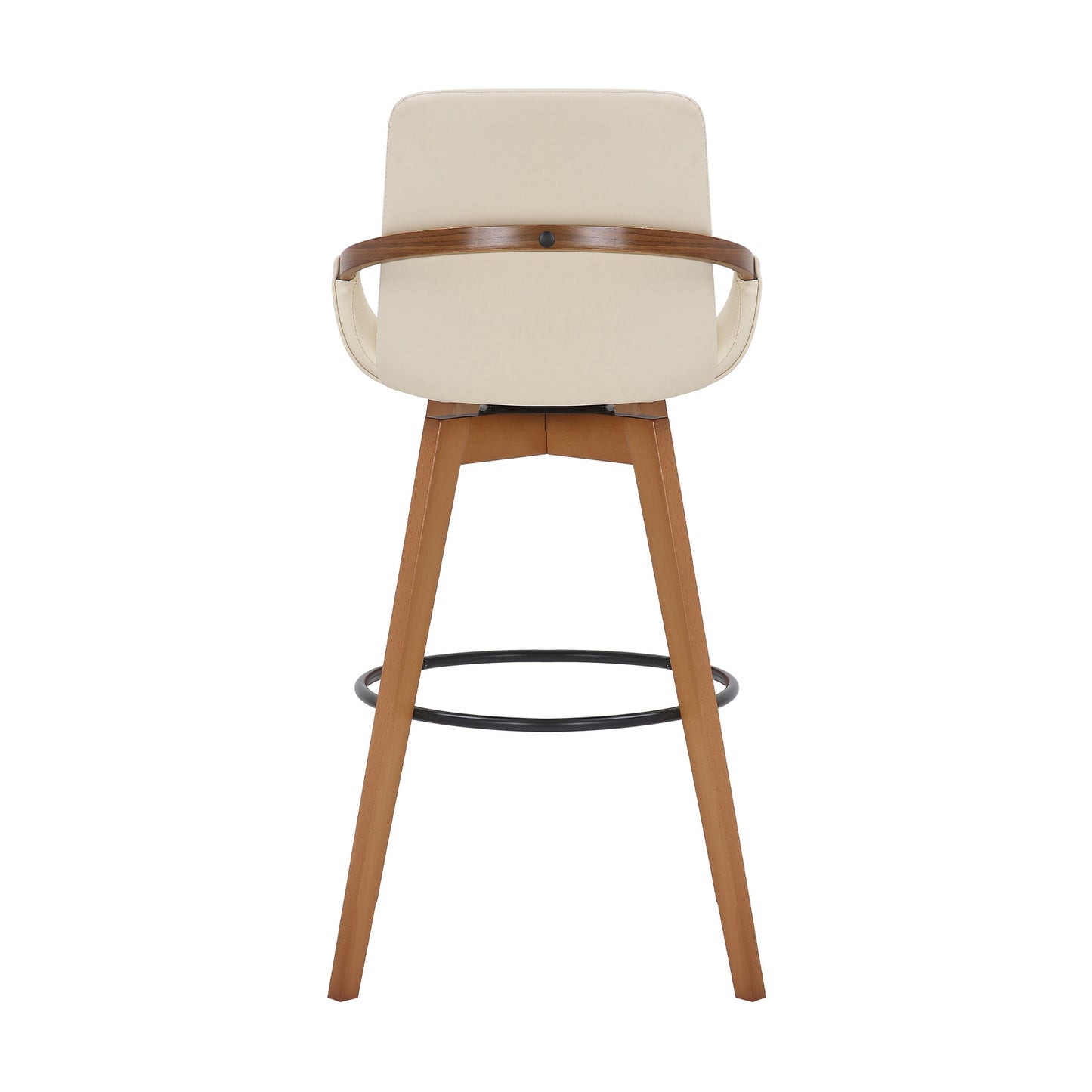 30" Luxurious Cream Faux Leather and Walnut Swivel Bar Stool