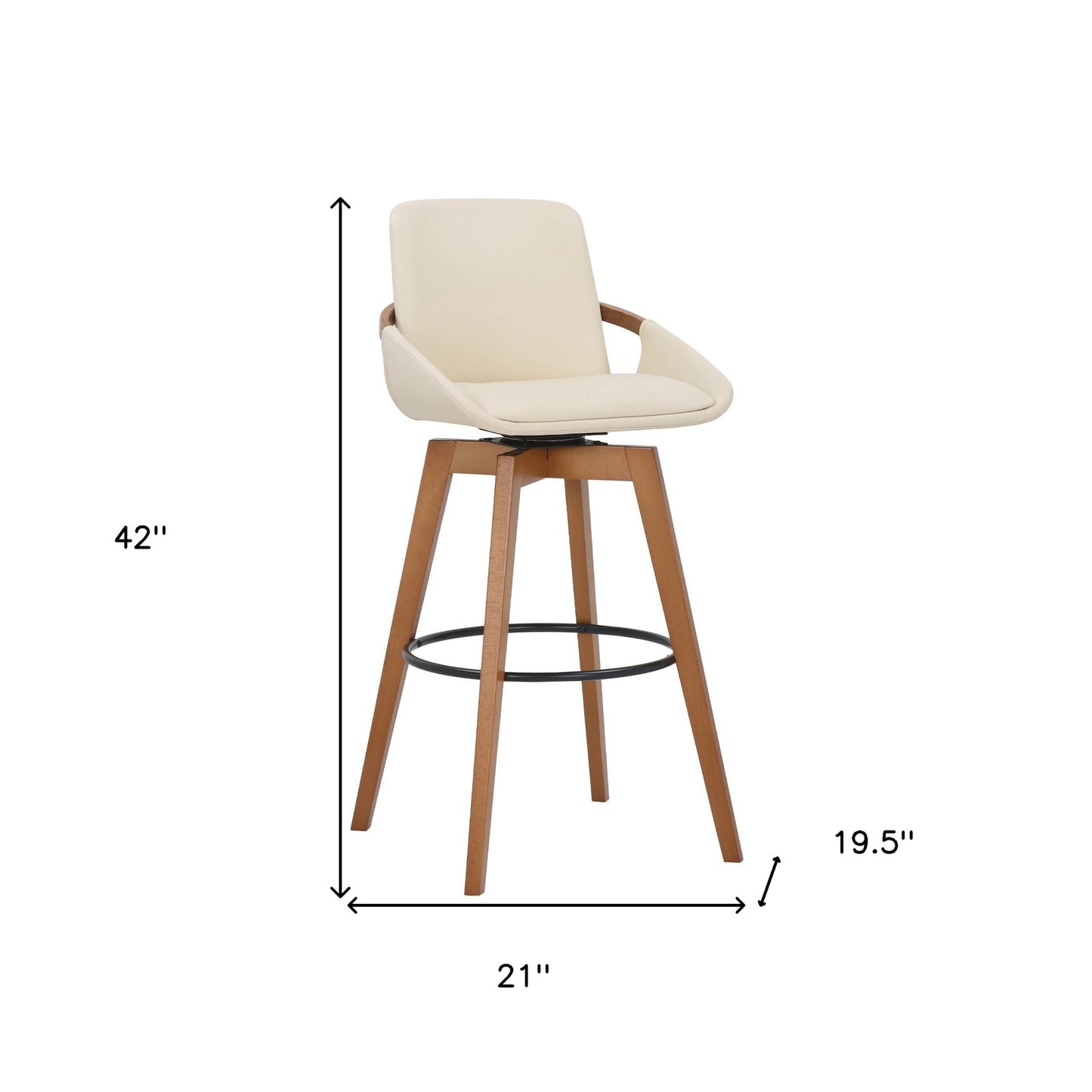 30" Luxurious Cream Faux Leather and Walnut Swivel Bar Stool
