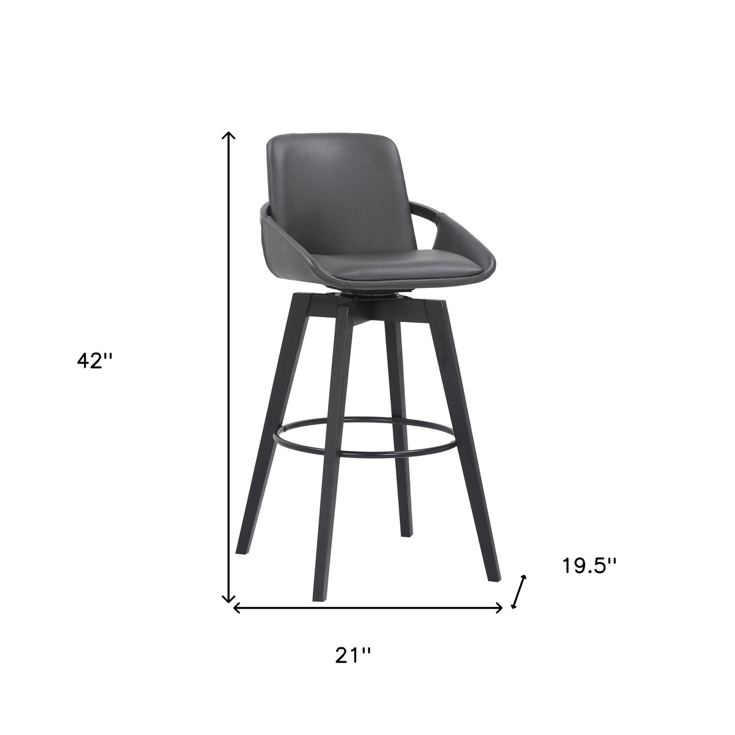 30" Luxurious Grey Faux Leather and Black Wood Swivel Bar Stool