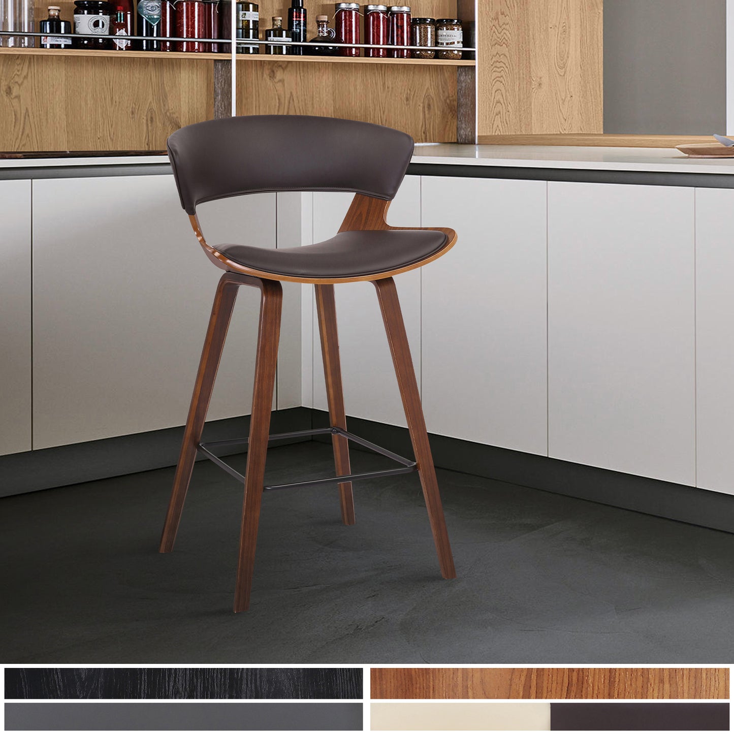 36" Brown Iron Low back Counter Height Bar Chair With Footrest