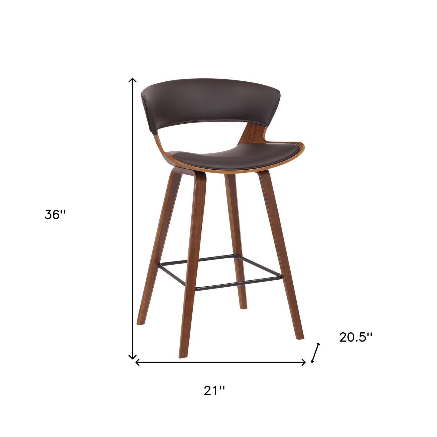 36" Brown Iron Low back Counter Height Bar Chair With Footrest