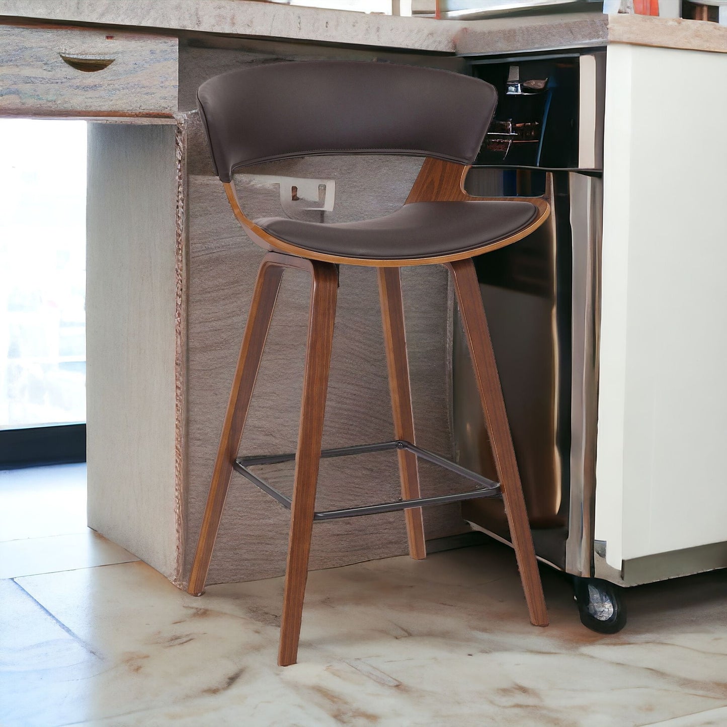 36" Brown Iron Low back Counter Height Bar Chair With Footrest
