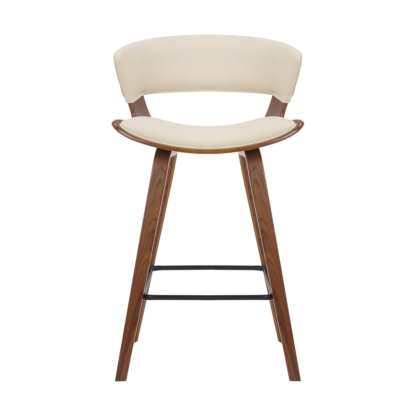 37" Cream And Brown Iron Low Back Counter Height Bar Chair With Footrest
