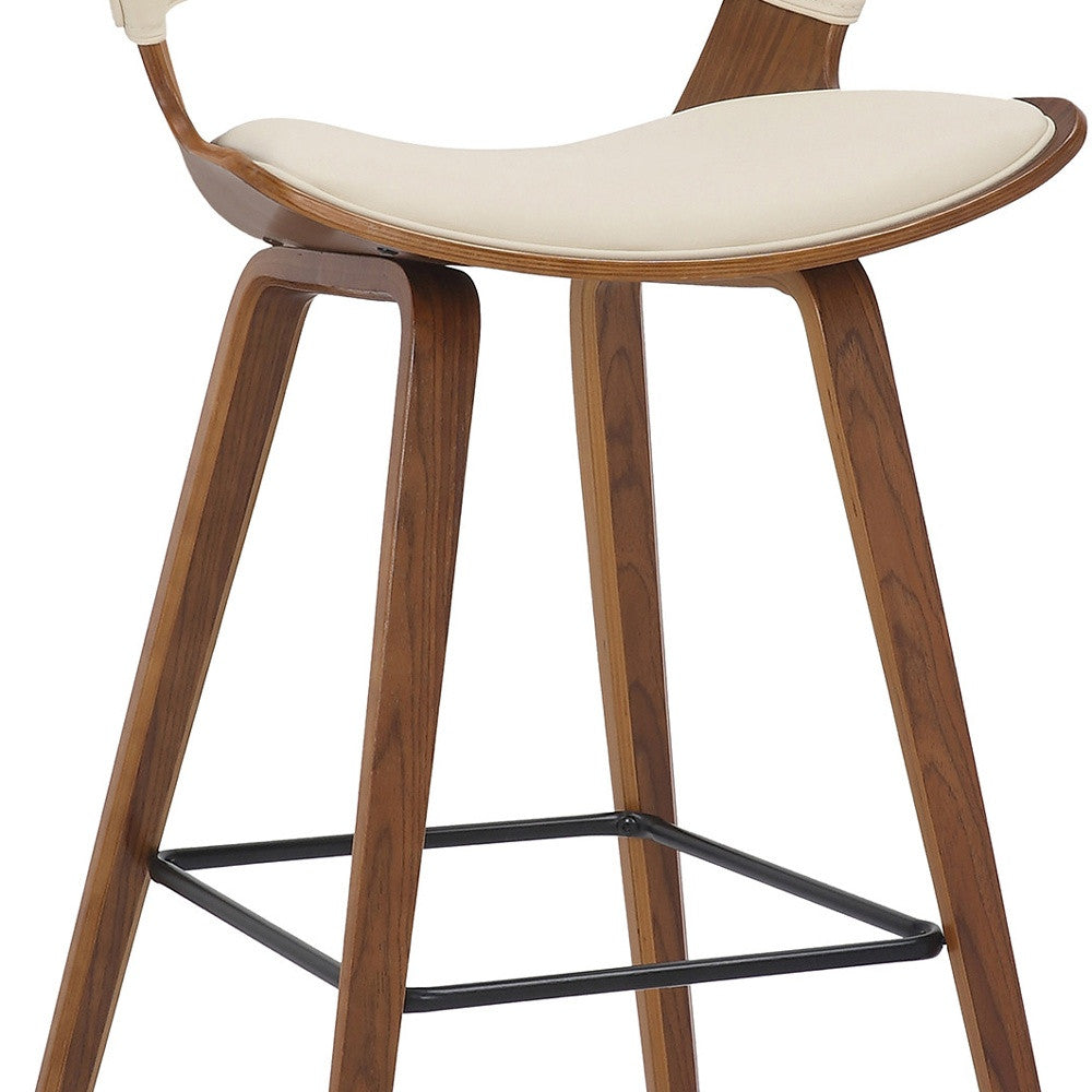37" Cream And Brown Iron Low Back Counter Height Bar Chair With Footrest