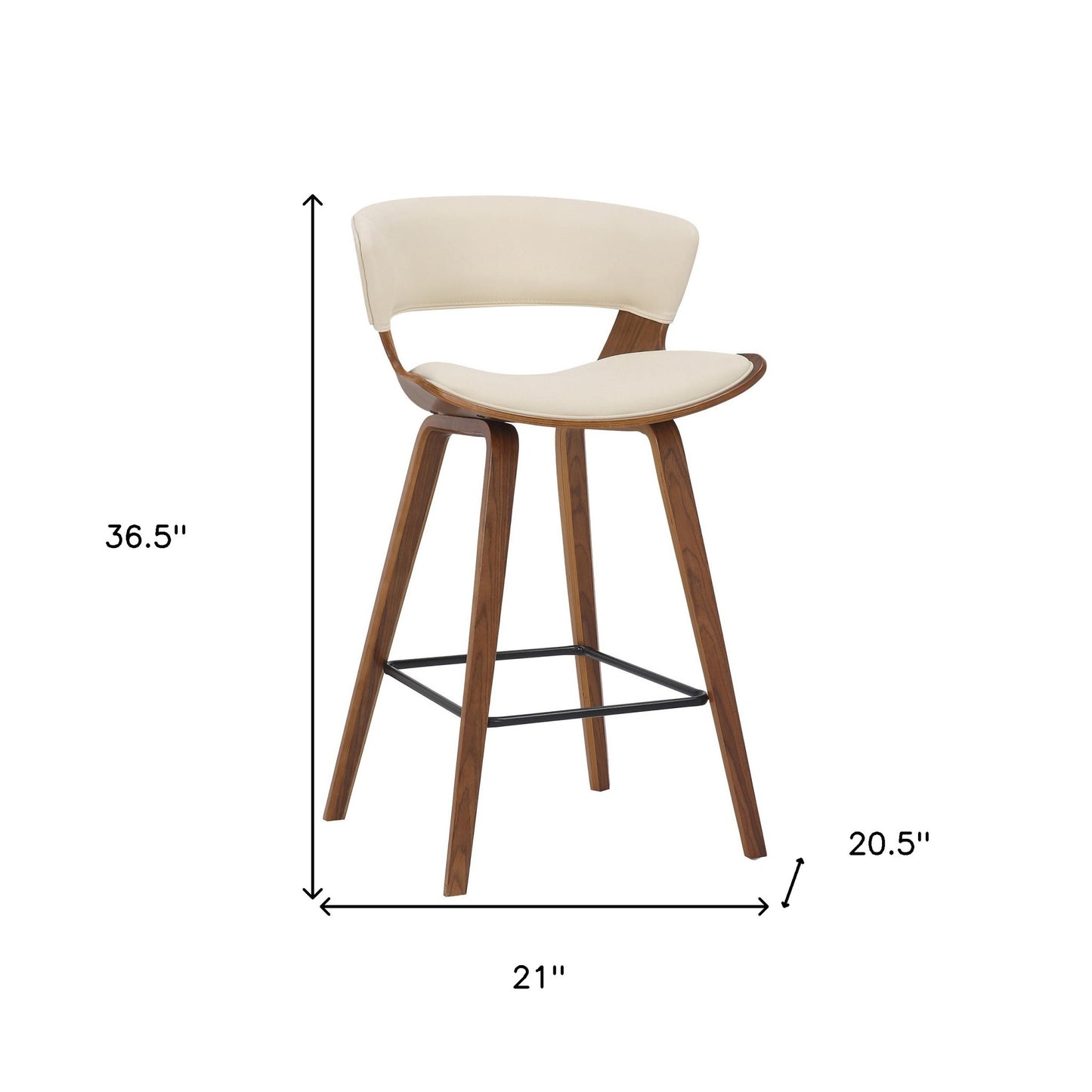 37" Cream And Brown Iron Low Back Counter Height Bar Chair With Footrest
