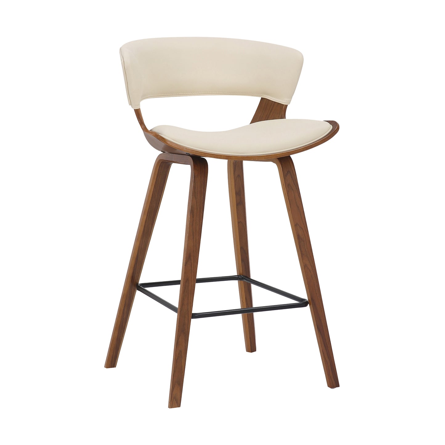 37" Cream And Brown Iron Low Back Counter Height Bar Chair With Footrest