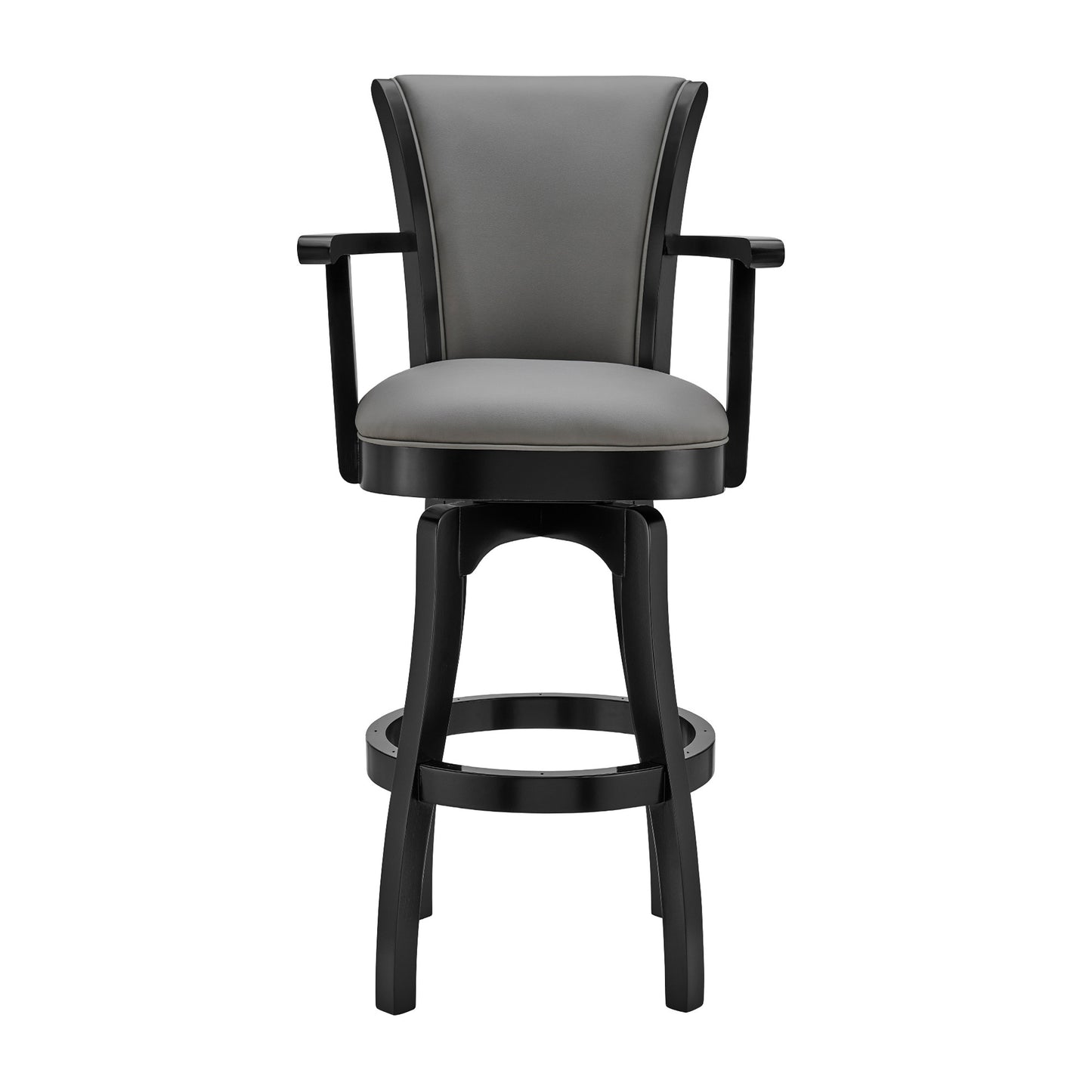 45" Gray Faux Leather And Iron Swivel Bar Height Chair