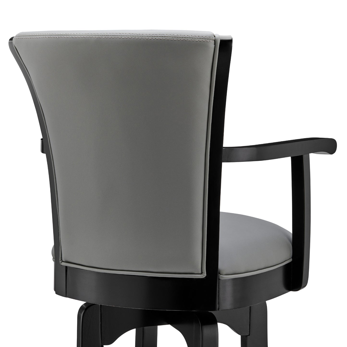 45" Gray Faux Leather And Iron Swivel Bar Height Chair