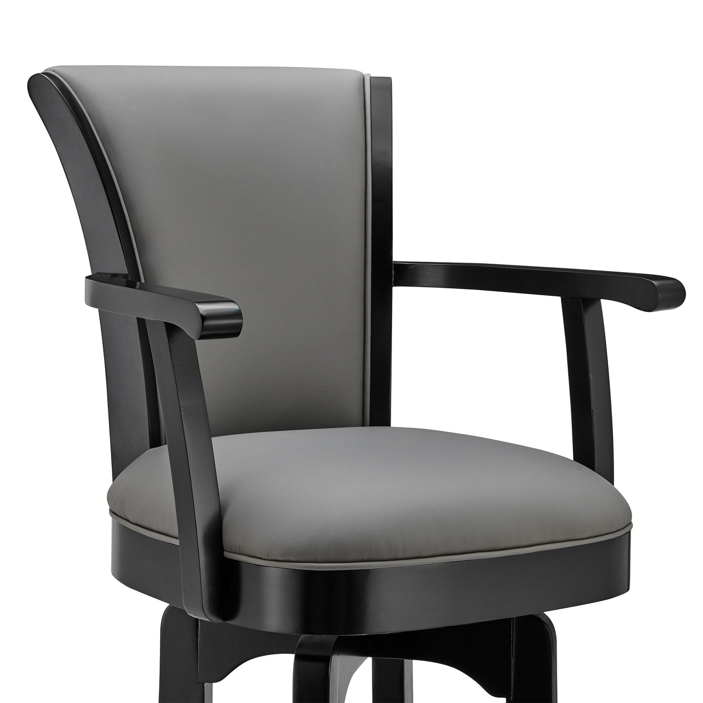 45" Gray Faux Leather And Iron Swivel Bar Height Chair