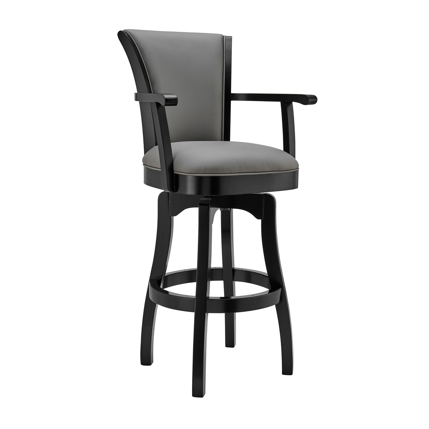 45" Gray Faux Leather And Iron Swivel Bar Height Chair