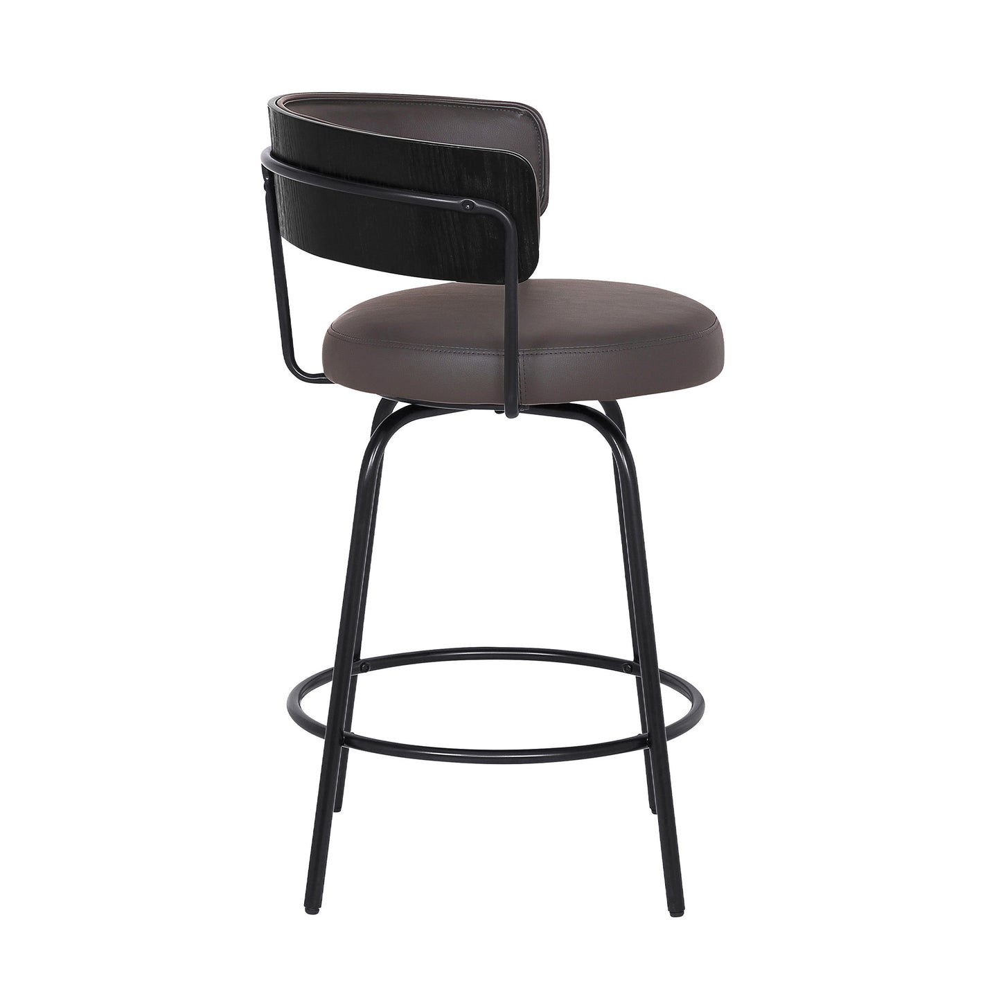 26" Gray And Black Faux Leather Swivel Counter Height Bar Chair
