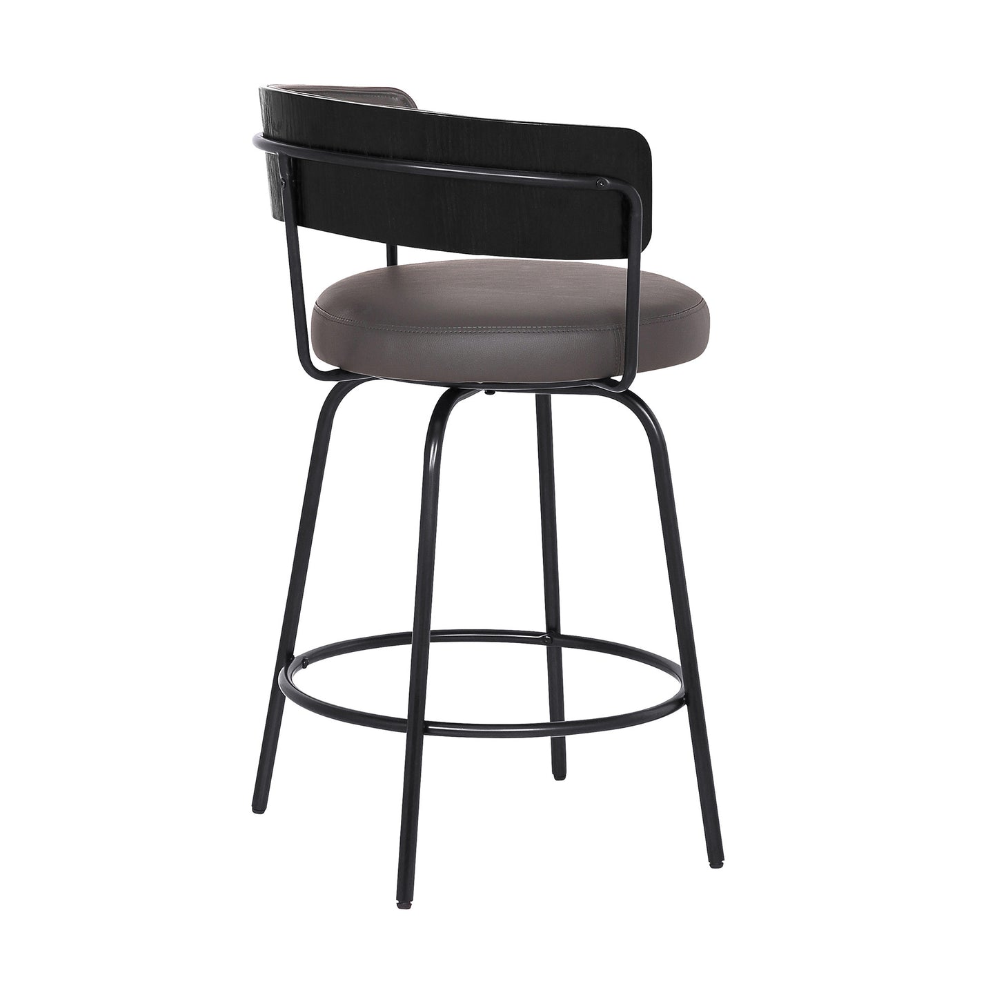 26" Gray And Black Faux Leather Swivel Counter Height Bar Chair
