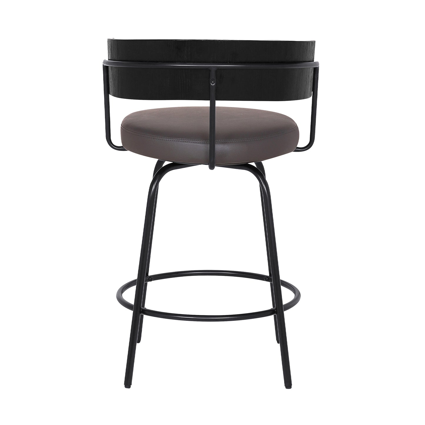 26" Gray And Black Faux Leather Swivel Counter Height Bar Chair