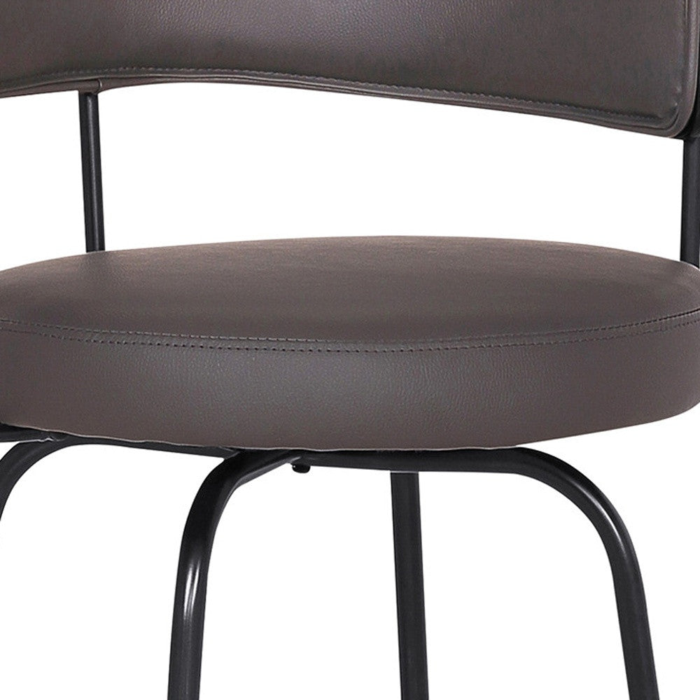 26" Gray And Black Faux Leather Swivel Counter Height Bar Chair