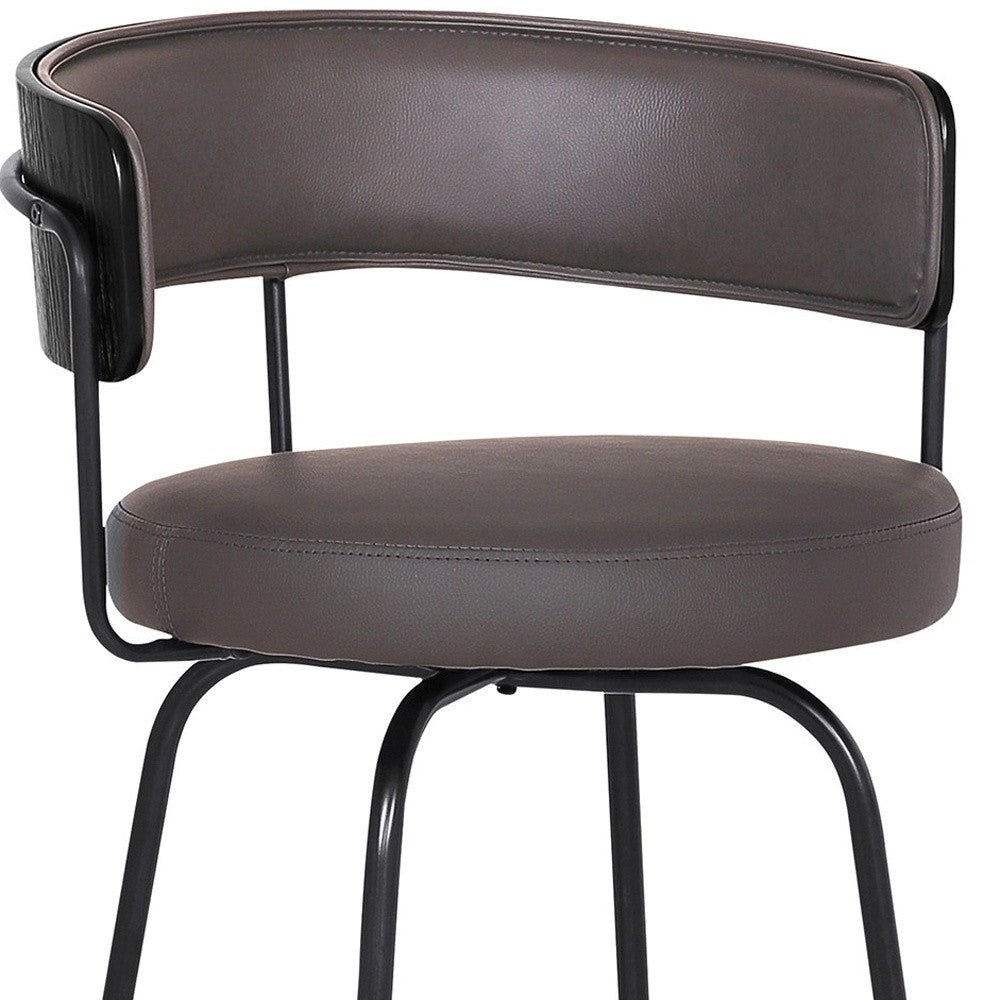 26" Gray And Black Faux Leather Swivel Counter Height Bar Chair