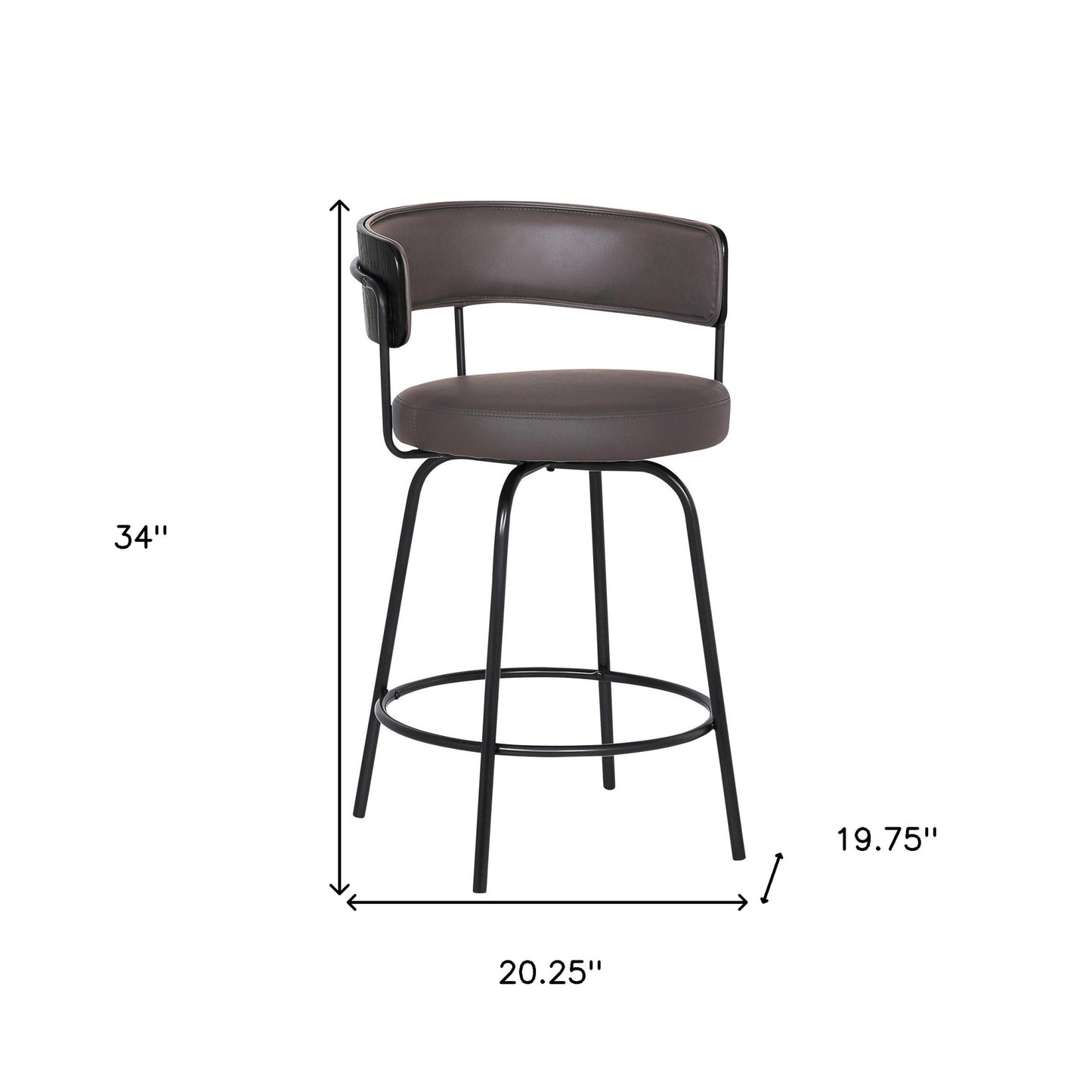 26" Gray And Black Faux Leather Swivel Counter Height Bar Chair