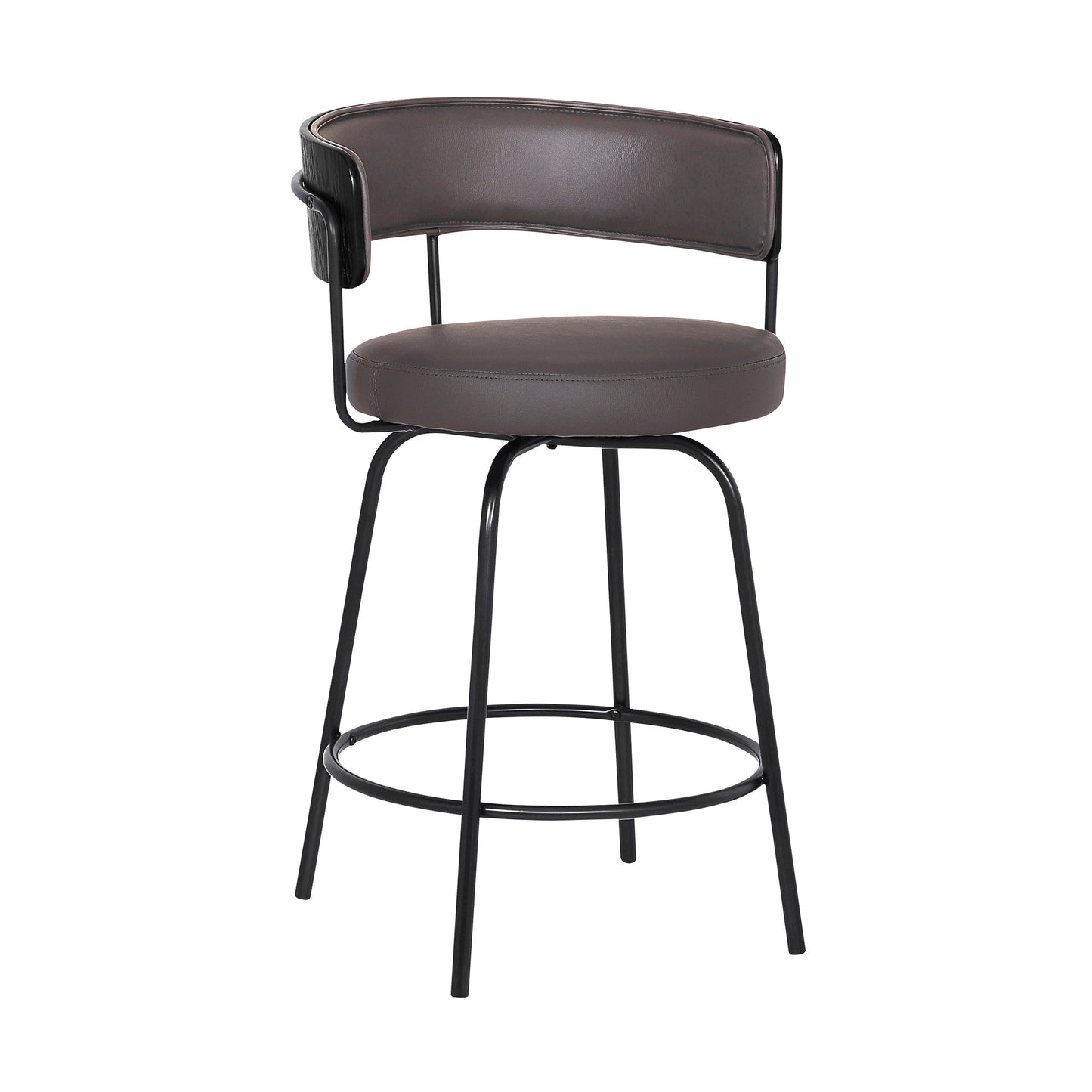 26" Gray And Black Faux Leather Swivel Counter Height Bar Chair