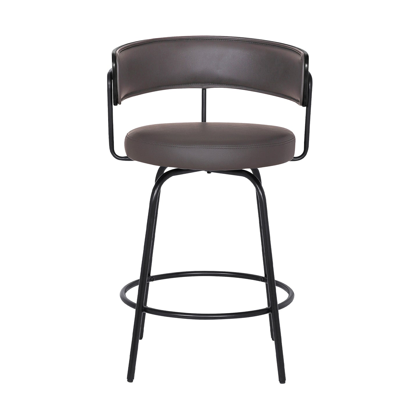26" Gray And Black Faux Leather Swivel Counter Height Bar Chair
