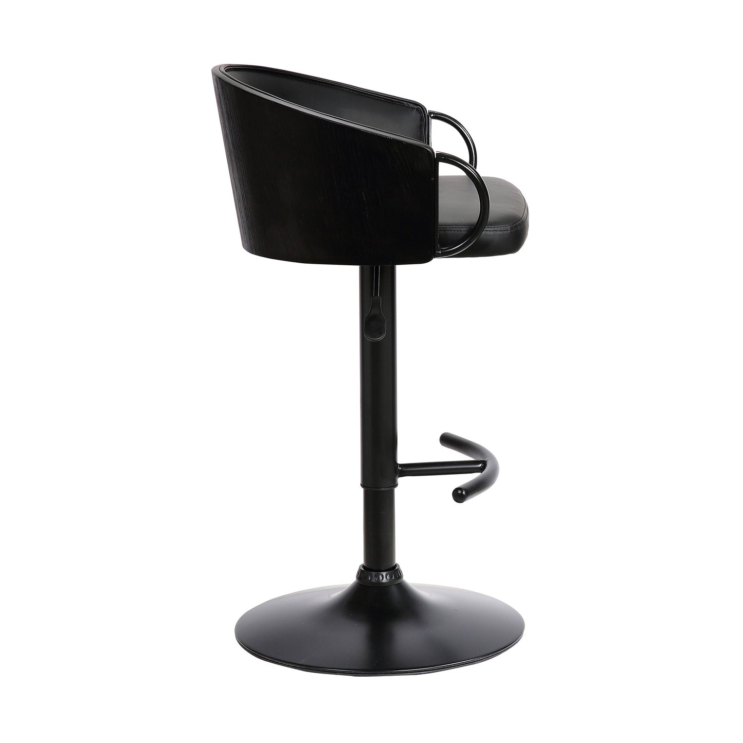 40" Black Faux Leather And Iron Swivel Low Back Adjustable Height Bar Chair With Footrest