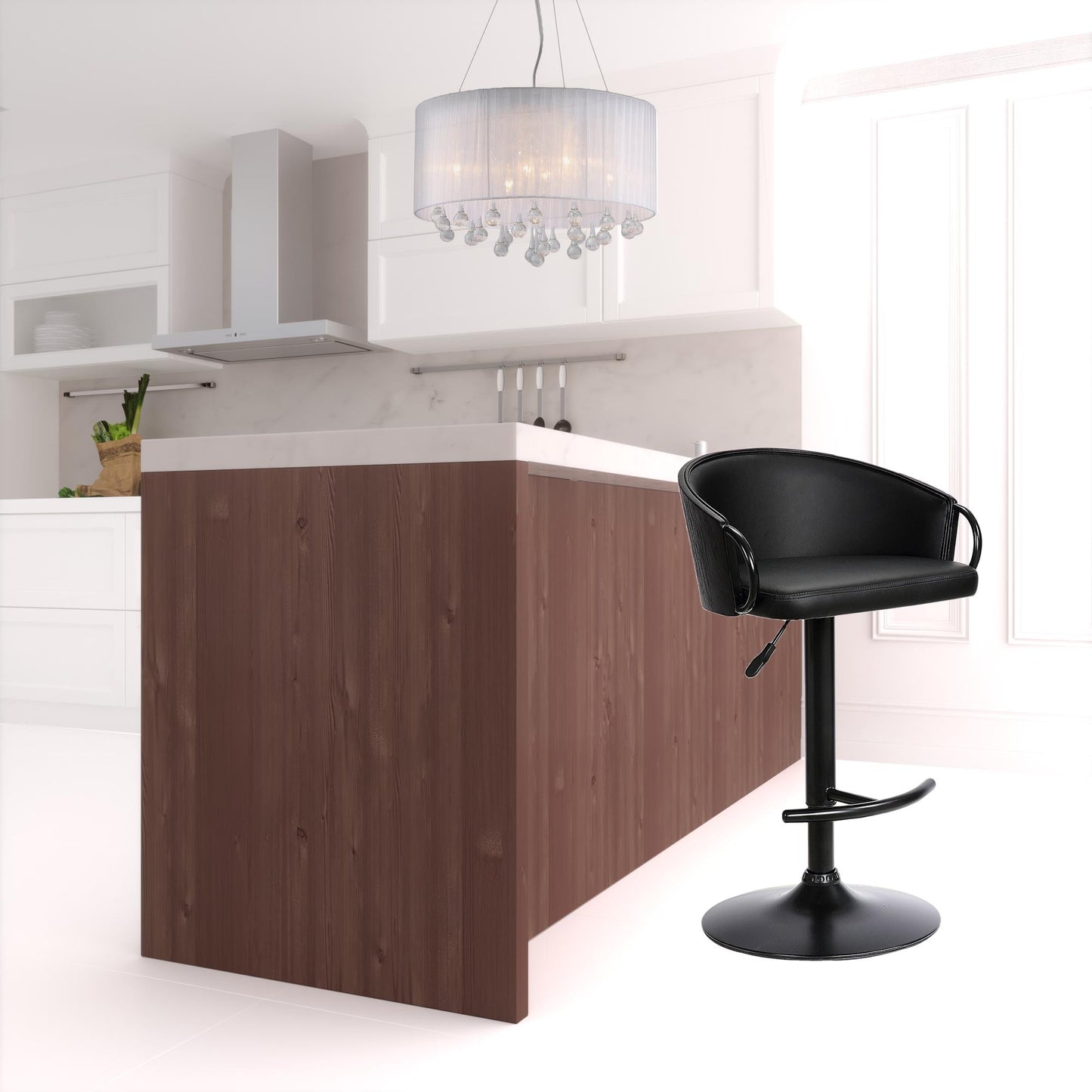 40" Black Faux Leather And Iron Swivel Low Back Adjustable Height Bar Chair With Footrest