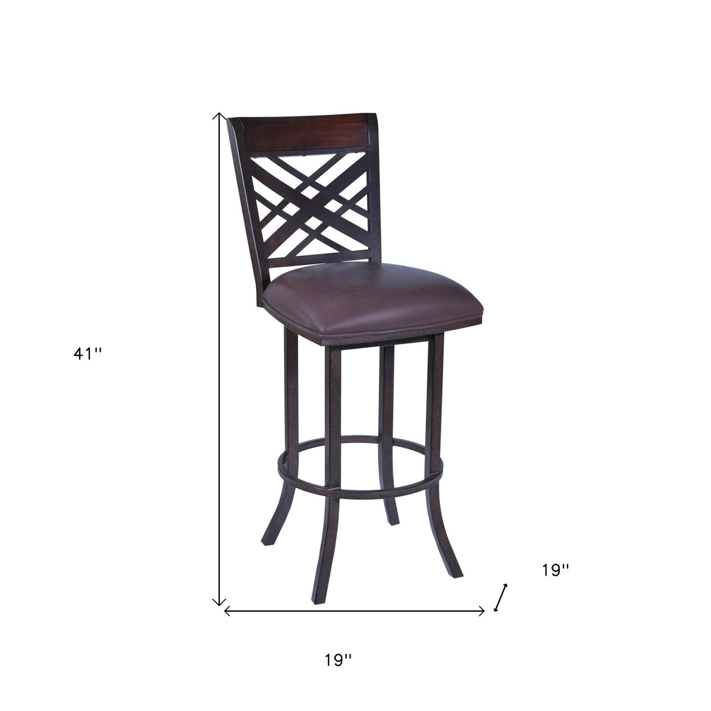 41" Brown Faux Leather And Iron Counter Height Bar Chair