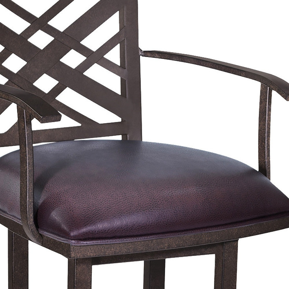 41" Brown Faux Leather And Iron Counter Height Bar Chair