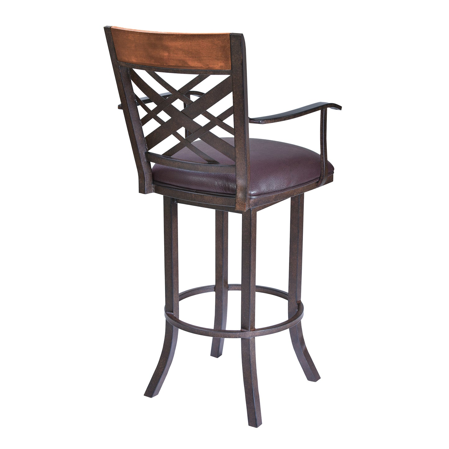 45" Brown Faux Leather And Iron Bar Height Chair
