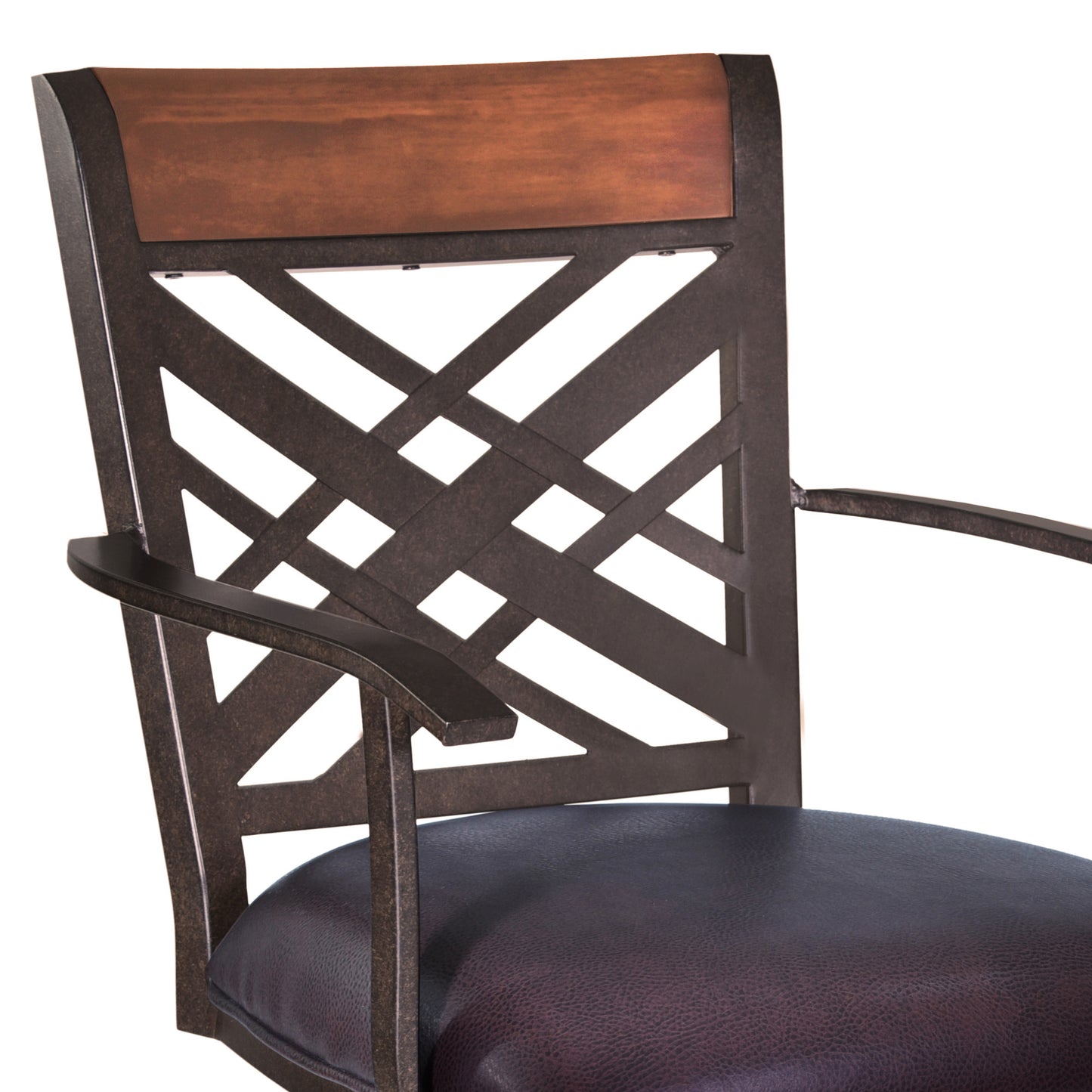 45" Brown Faux Leather And Iron Bar Height Chair