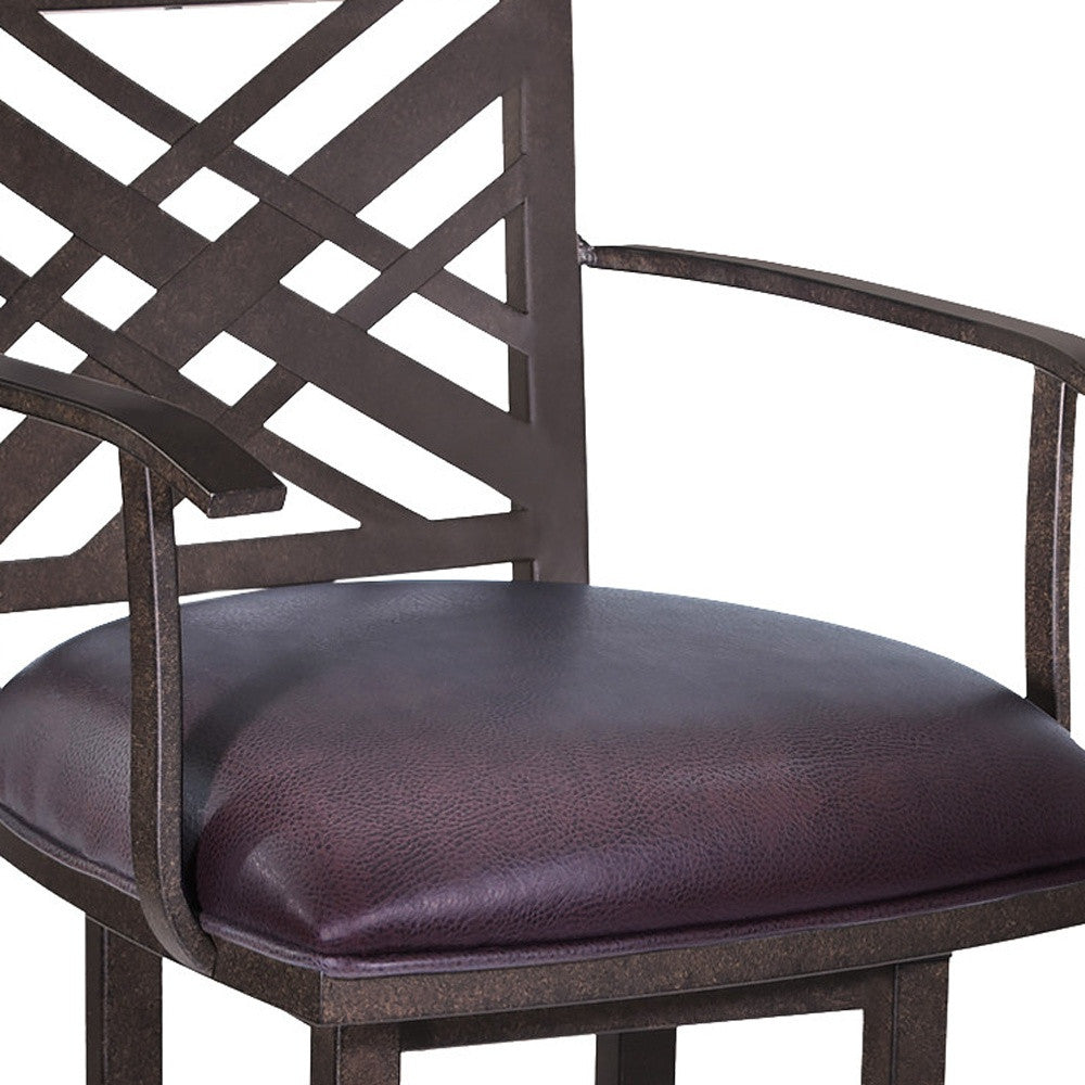 45" Brown Faux Leather And Iron Bar Height Chair