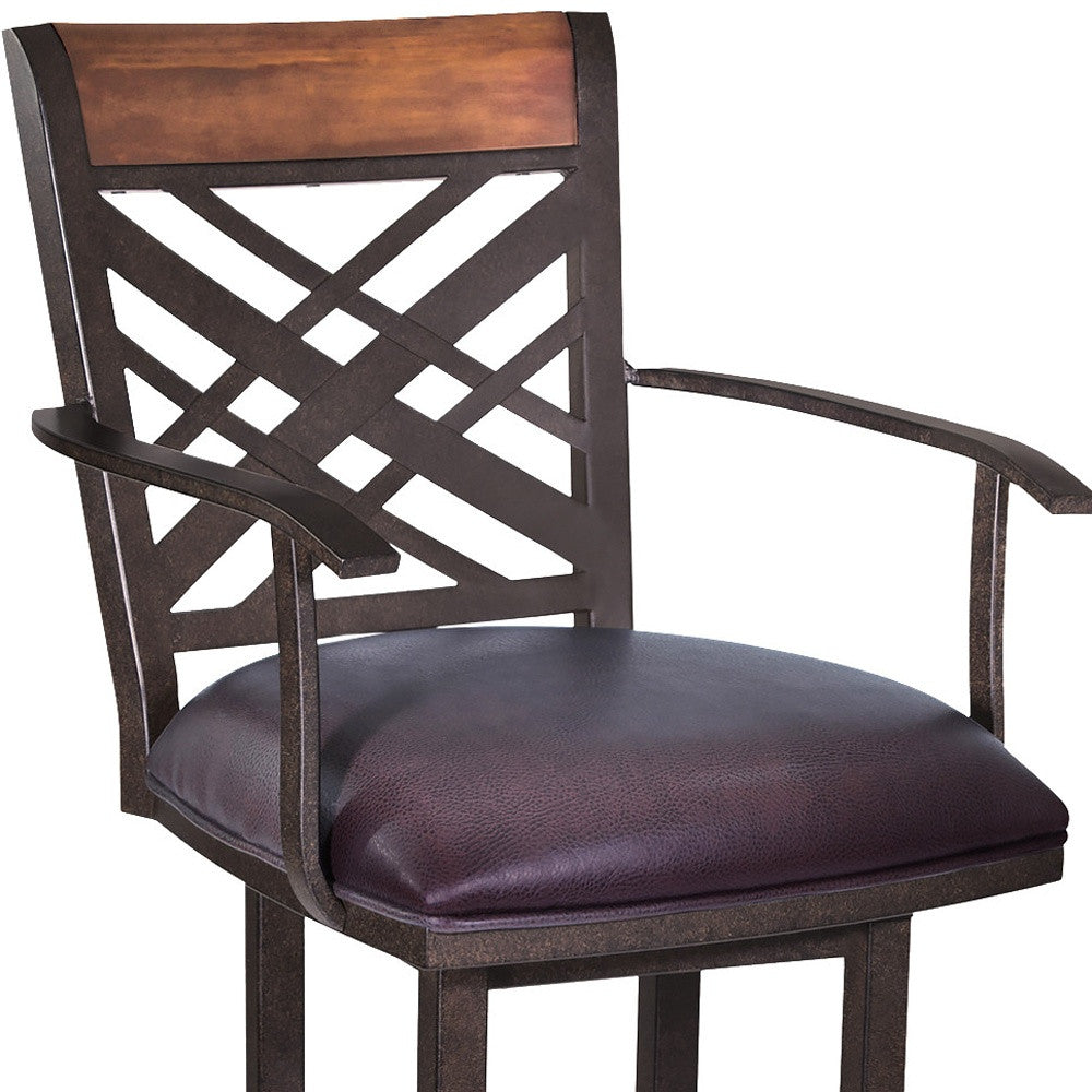 45" Brown Faux Leather And Iron Bar Height Chair