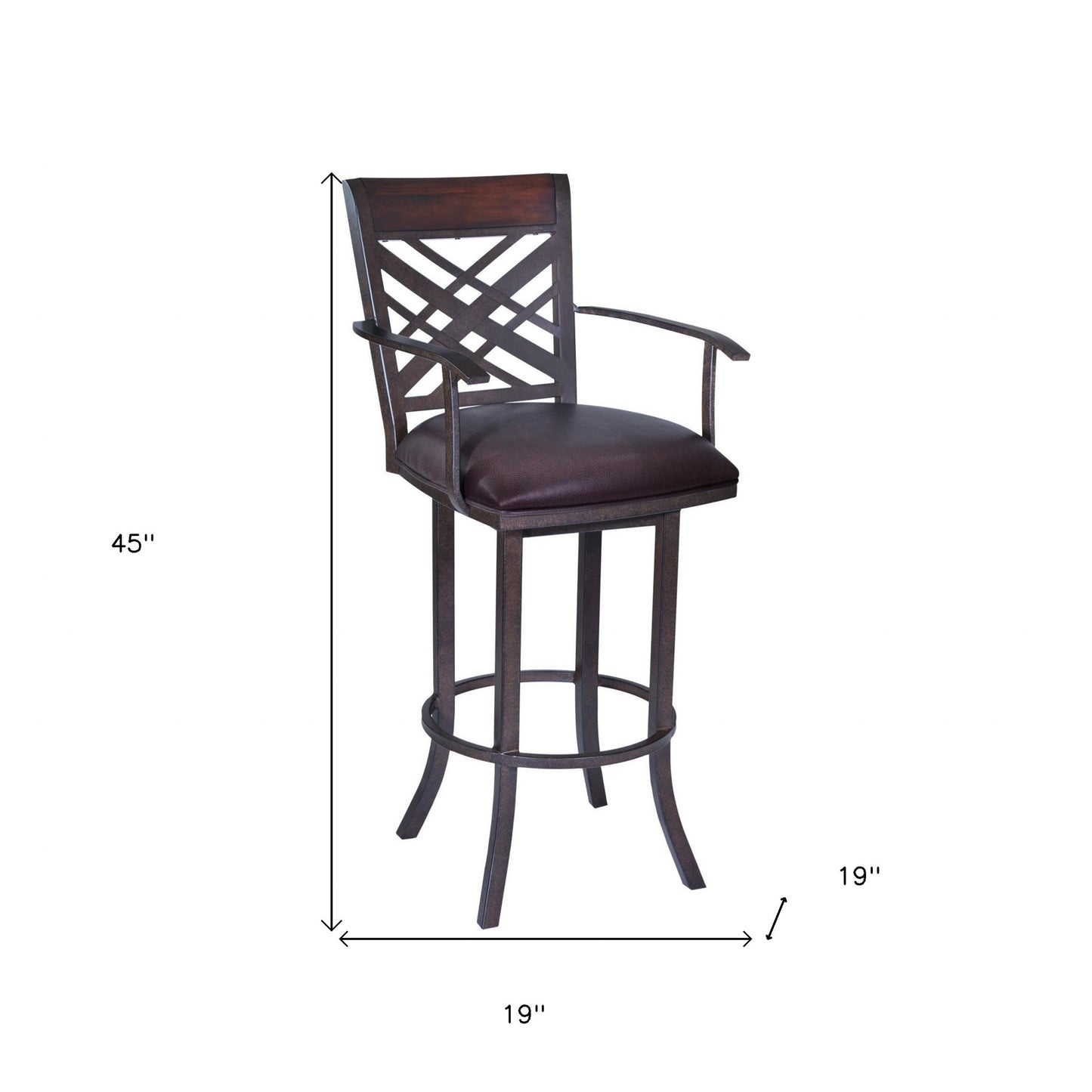 45" Brown Faux Leather And Iron Bar Height Chair