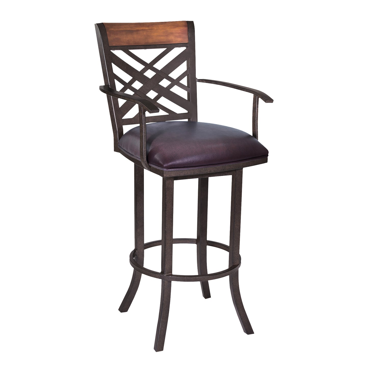 45" Brown Faux Leather And Iron Bar Height Chair