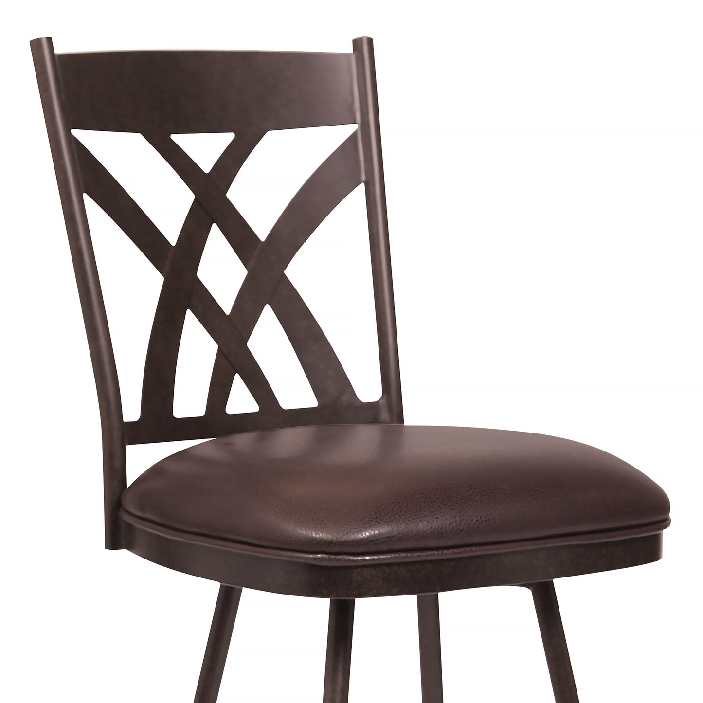 26" Stylish Brown Faux Leather Brown Metal Lattice Back Swivel Bar Stool