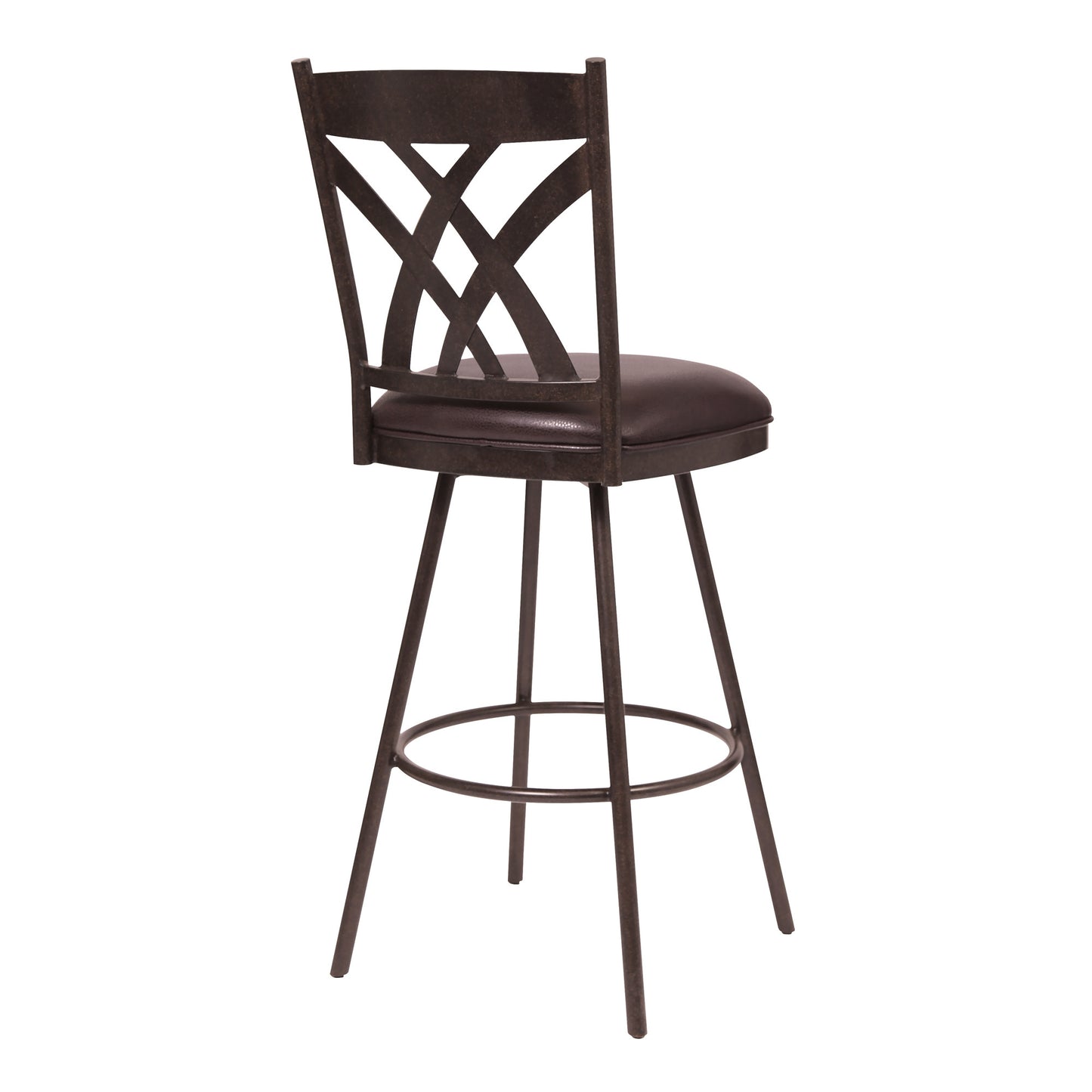 26" Stylish Brown Faux Leather Brown Metal Lattice Back Swivel Bar Stool