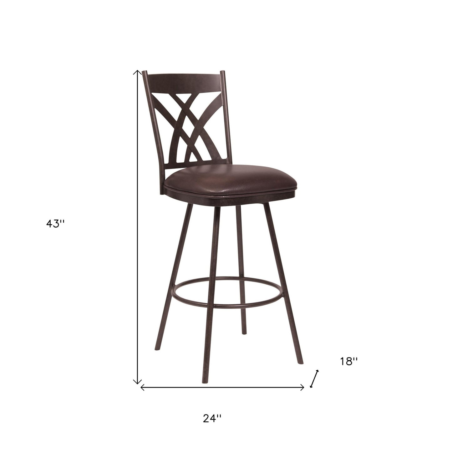 26" Stylish Brown Faux Leather Brown Metal Lattice Back Swivel Bar Stool