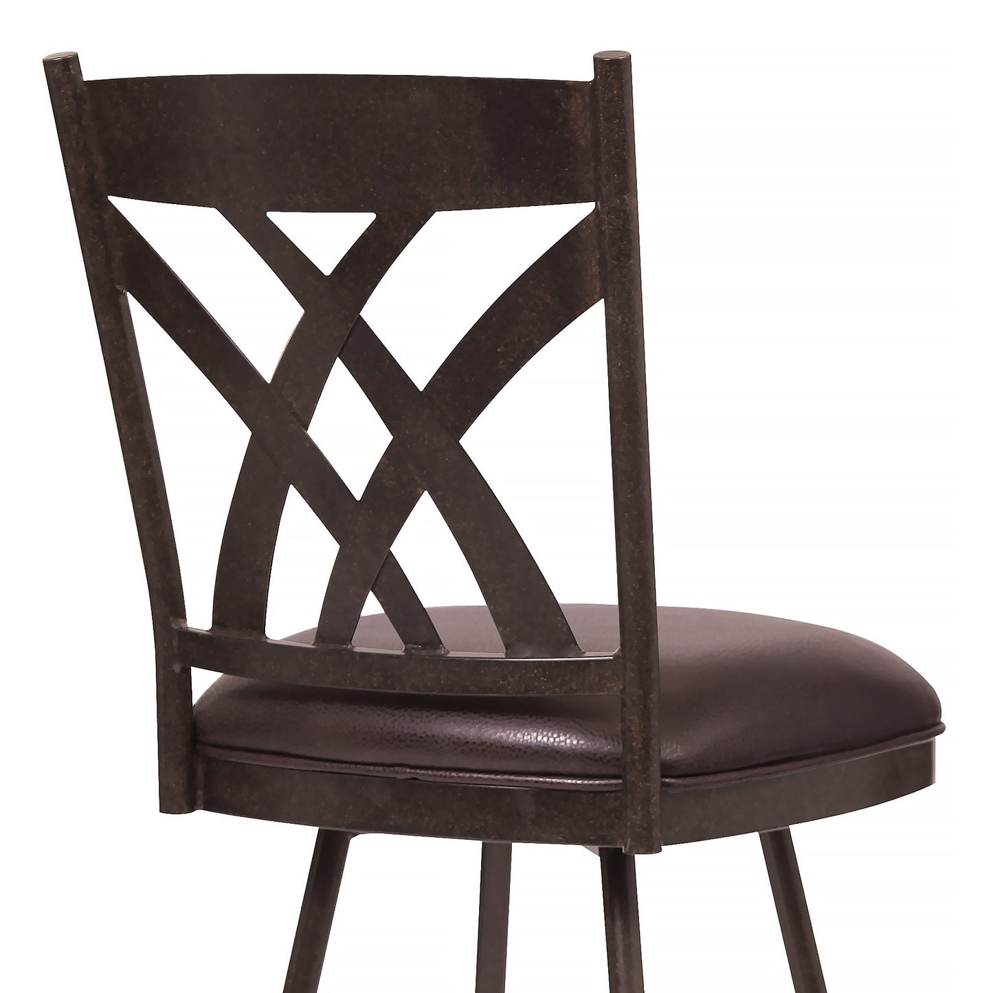 26" Stylish Brown Faux Leather Brown Metal Lattice Back Swivel Bar Stool