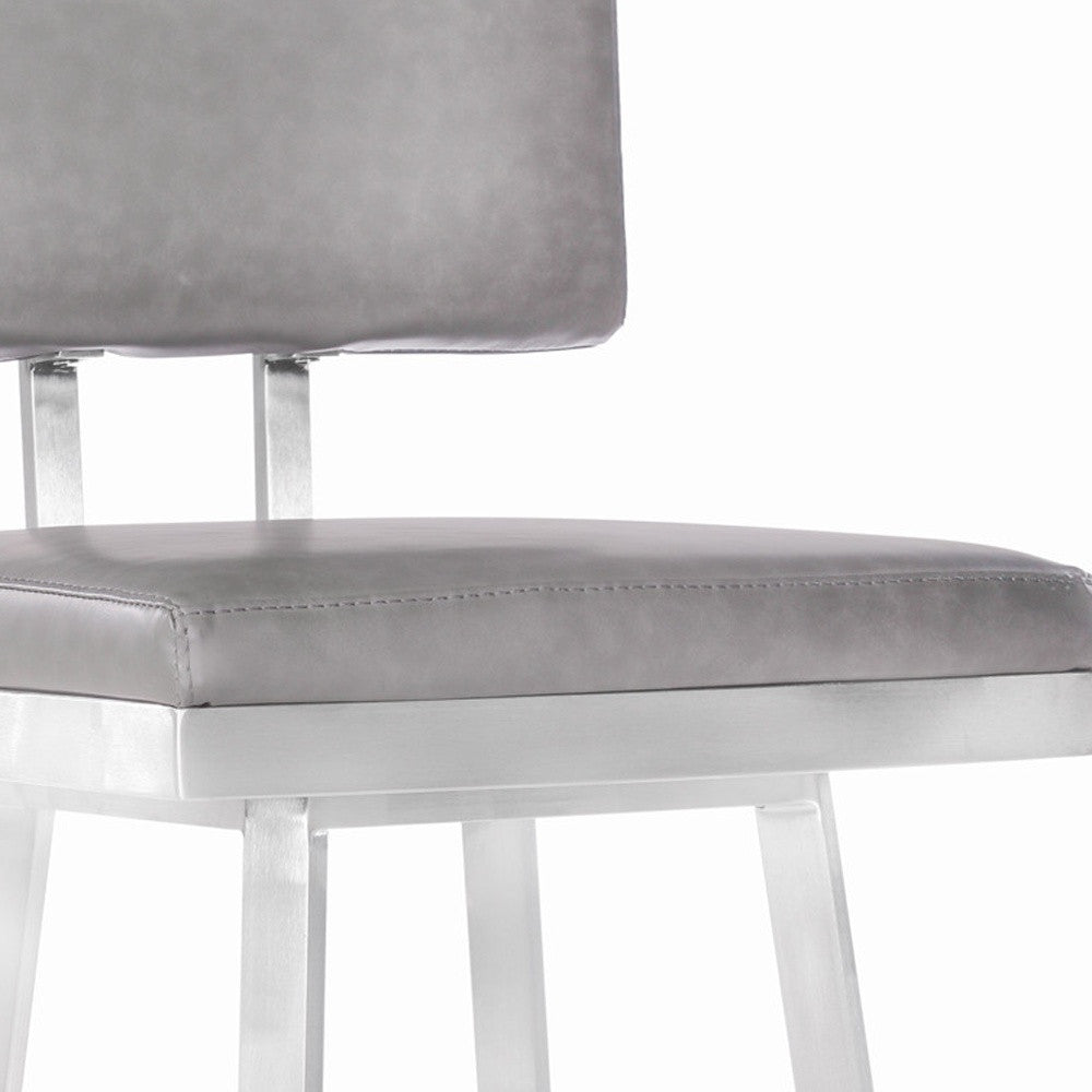 26" Vintage Gray on Stainless Faux Leather Rectangular Swivel Armless Barstool